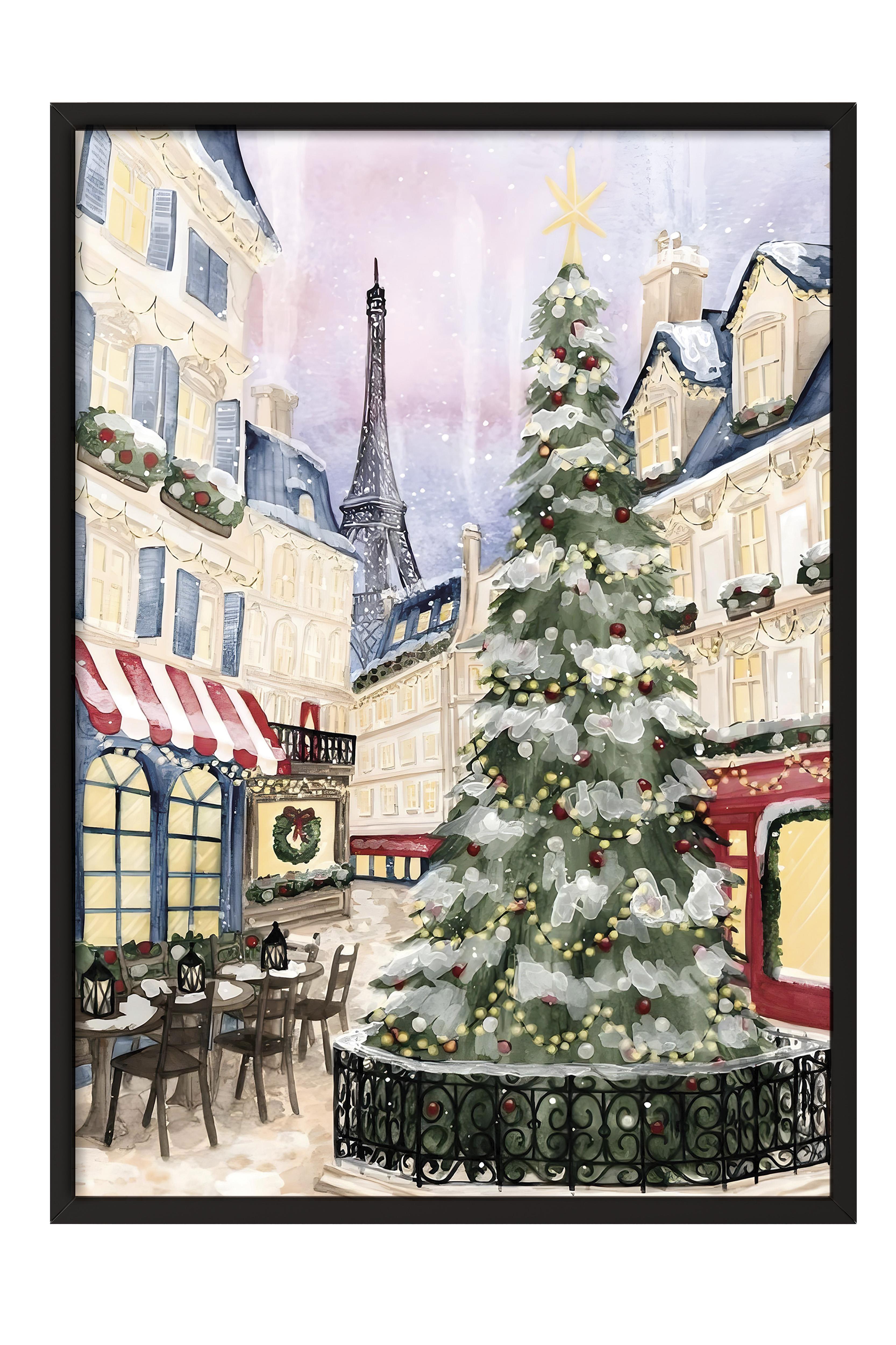 Siyah Çerçeveli Tablo, Yılbaşı Poster, Yılbaşı Dekoru,Christmas in Town Comfort Serisi NO:108658