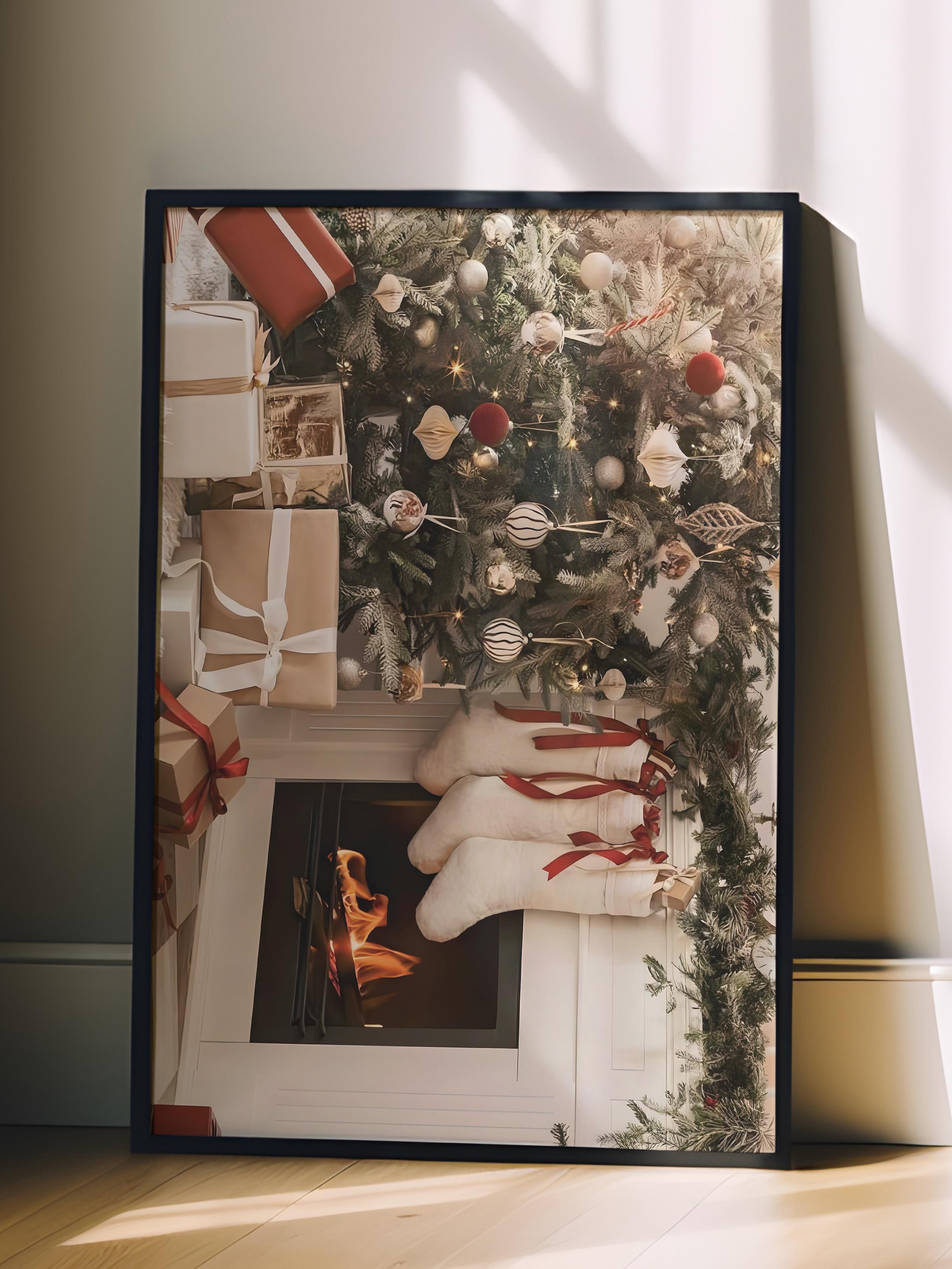 Siyah Çerçeveli Tablo, Yılbaşı Poster, Yılbaşı Dekoru,Christmas Morning Comfort Serisi NO:108635