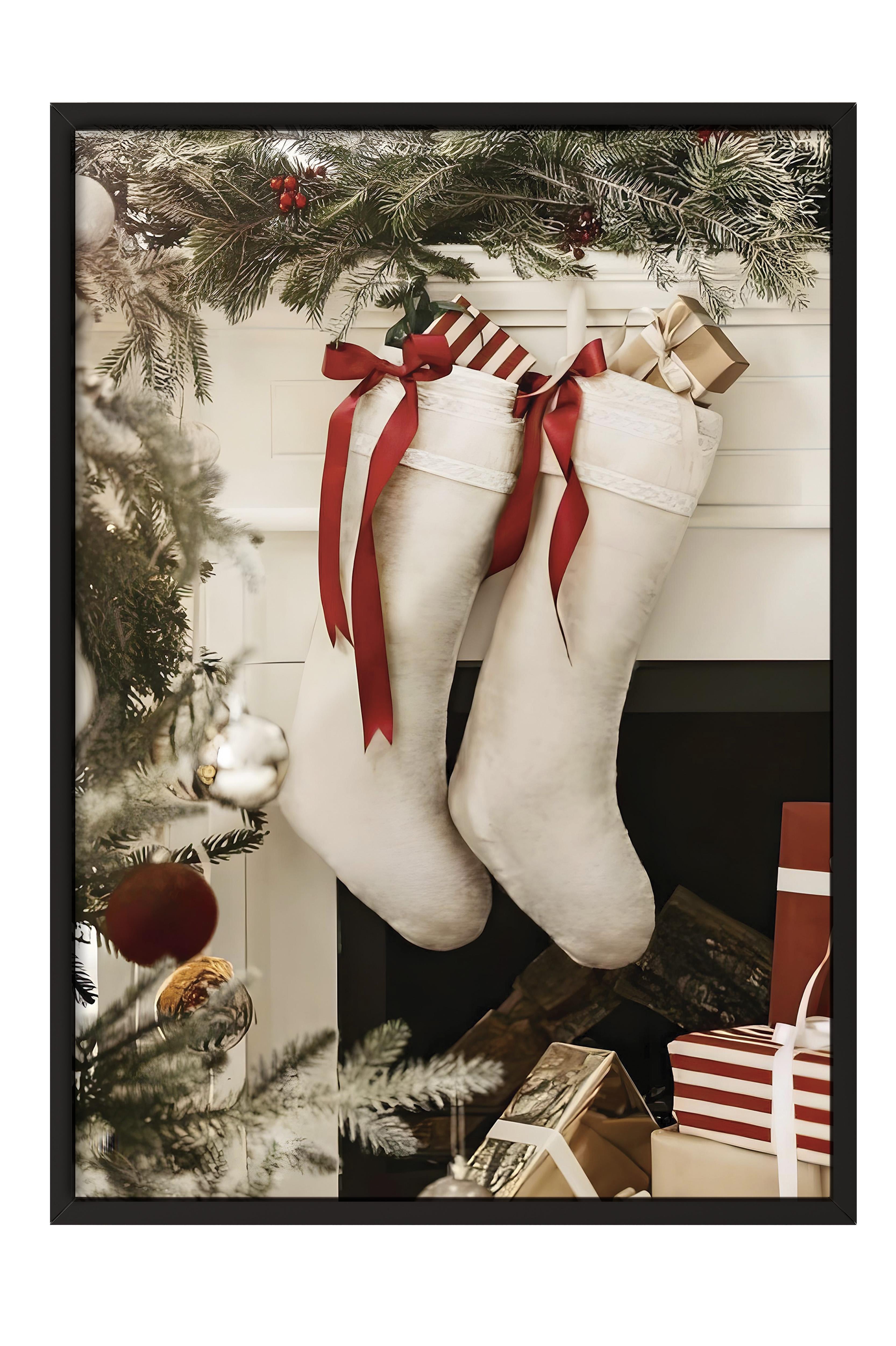 Siyah Çerçeveli Tablo, Yılbaşı Poster, Yılbaşı Dekoru,Christmas Stockings Comfort Serisi NO:108625