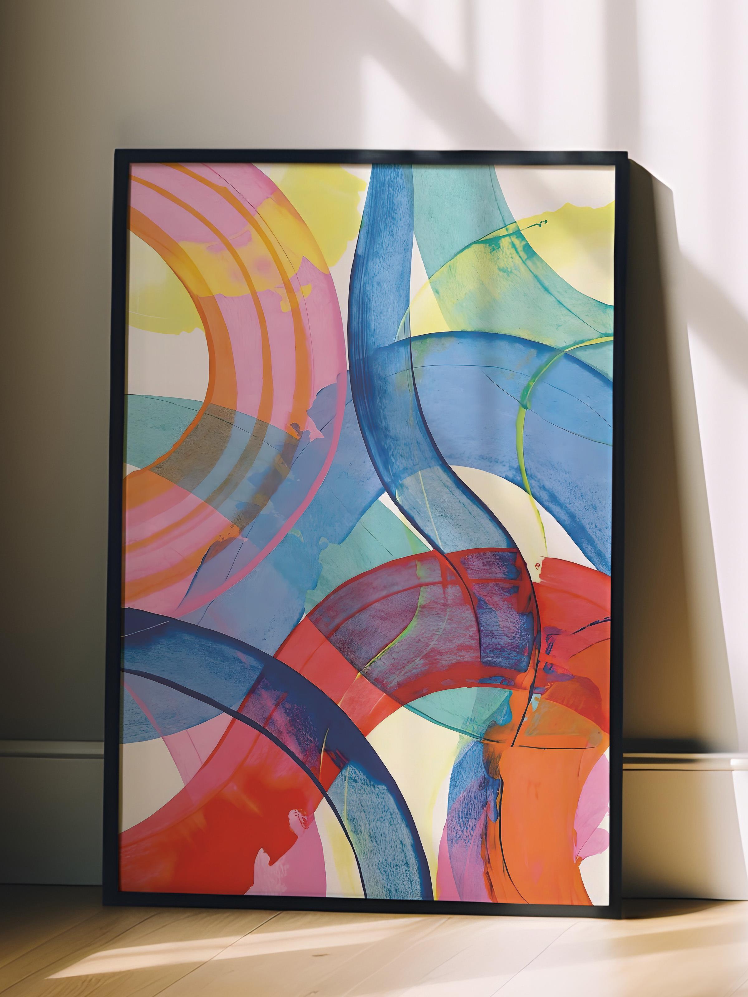 Siyah Çerçeveli Tablo, Poster ve Çerçeve Seti, Colorful Paint Strokes Comfort Serisi NO:108617