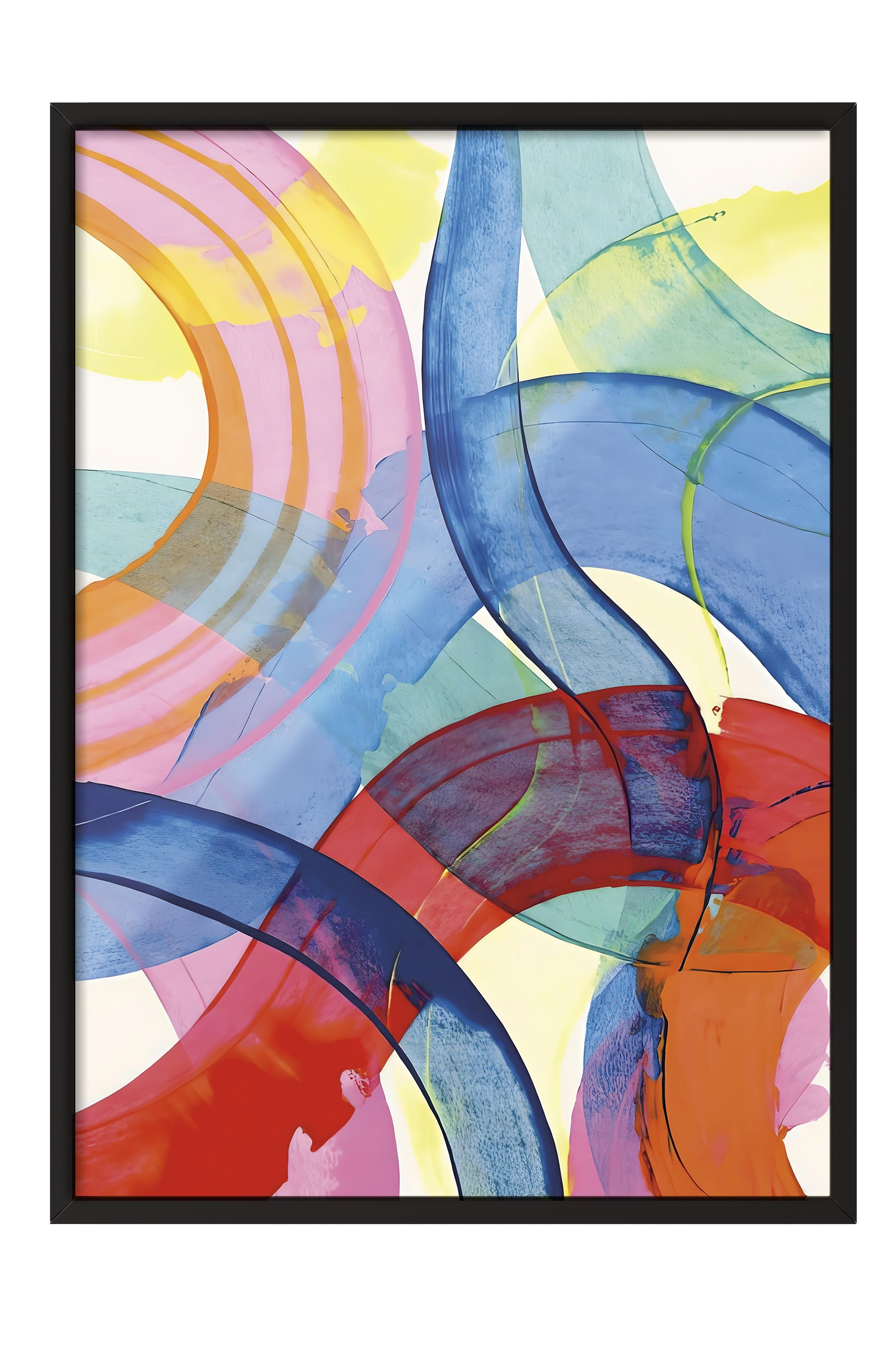 Siyah Çerçeveli Tablo, Poster ve Çerçeve Seti, Colorful Paint Strokes Comfort Serisi NO:108617