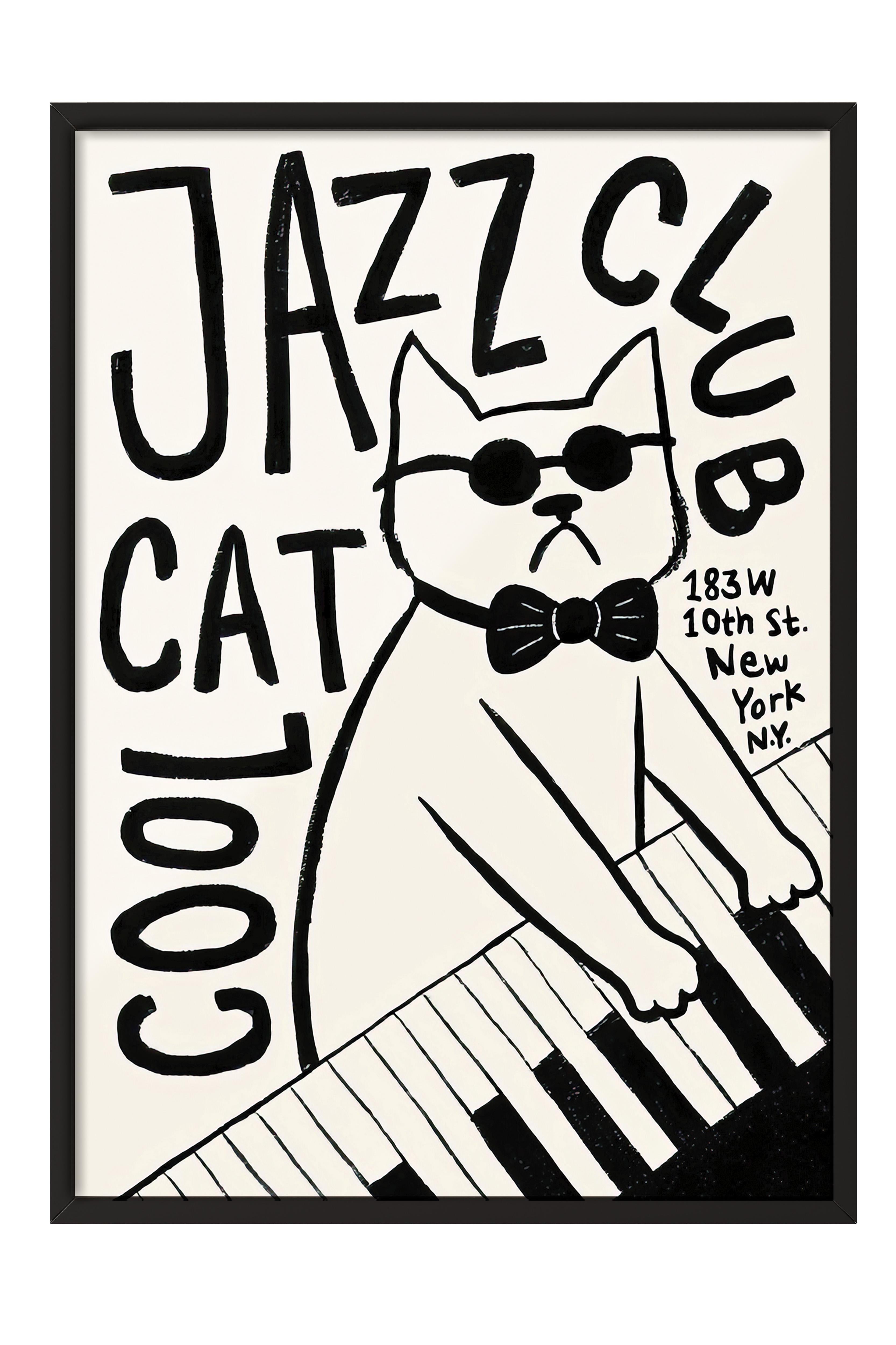 Siyah Çerçeveli Tablo, Poster ve Çerçeve Seti, Cool Cat Jazz Club Comfort Serisi NO:108688