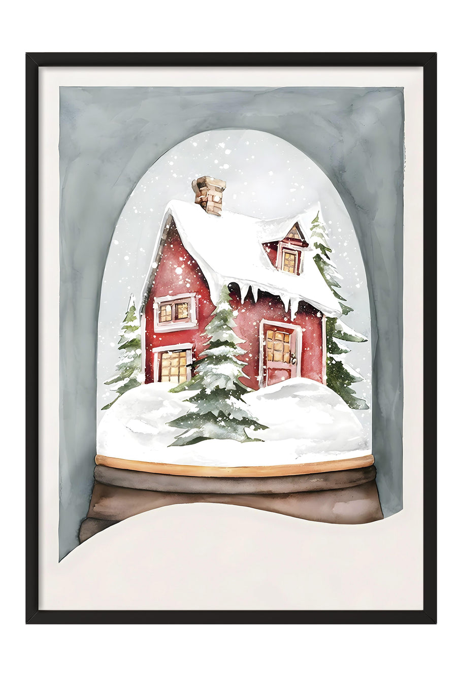 Kar Manzaralı Kış Evi Yılbaşı Poster – Siyah Çerçeveli Tablo