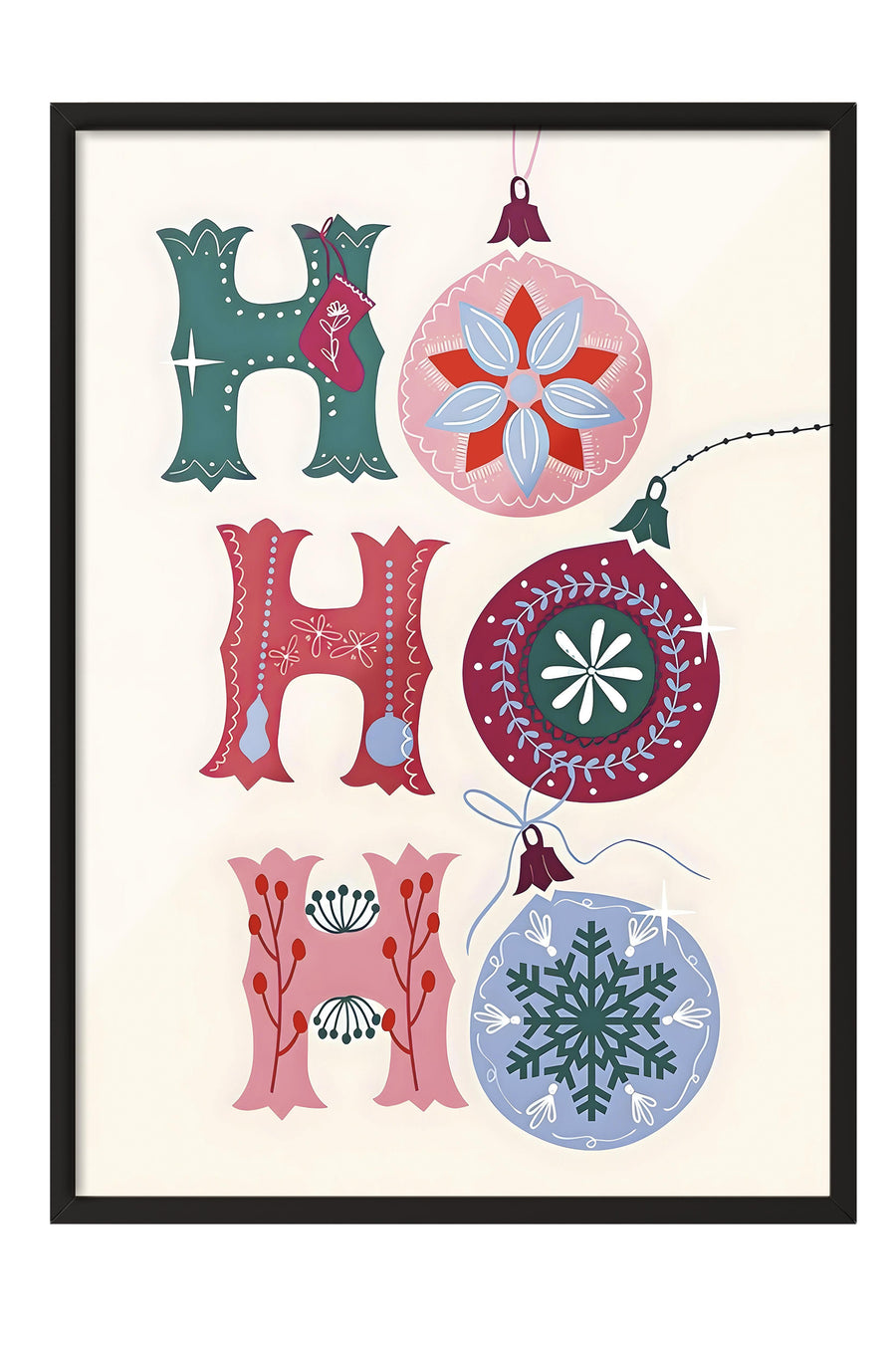 HO HO HO Yılbaşı Poster – Siyah Çerçeveli Tablo