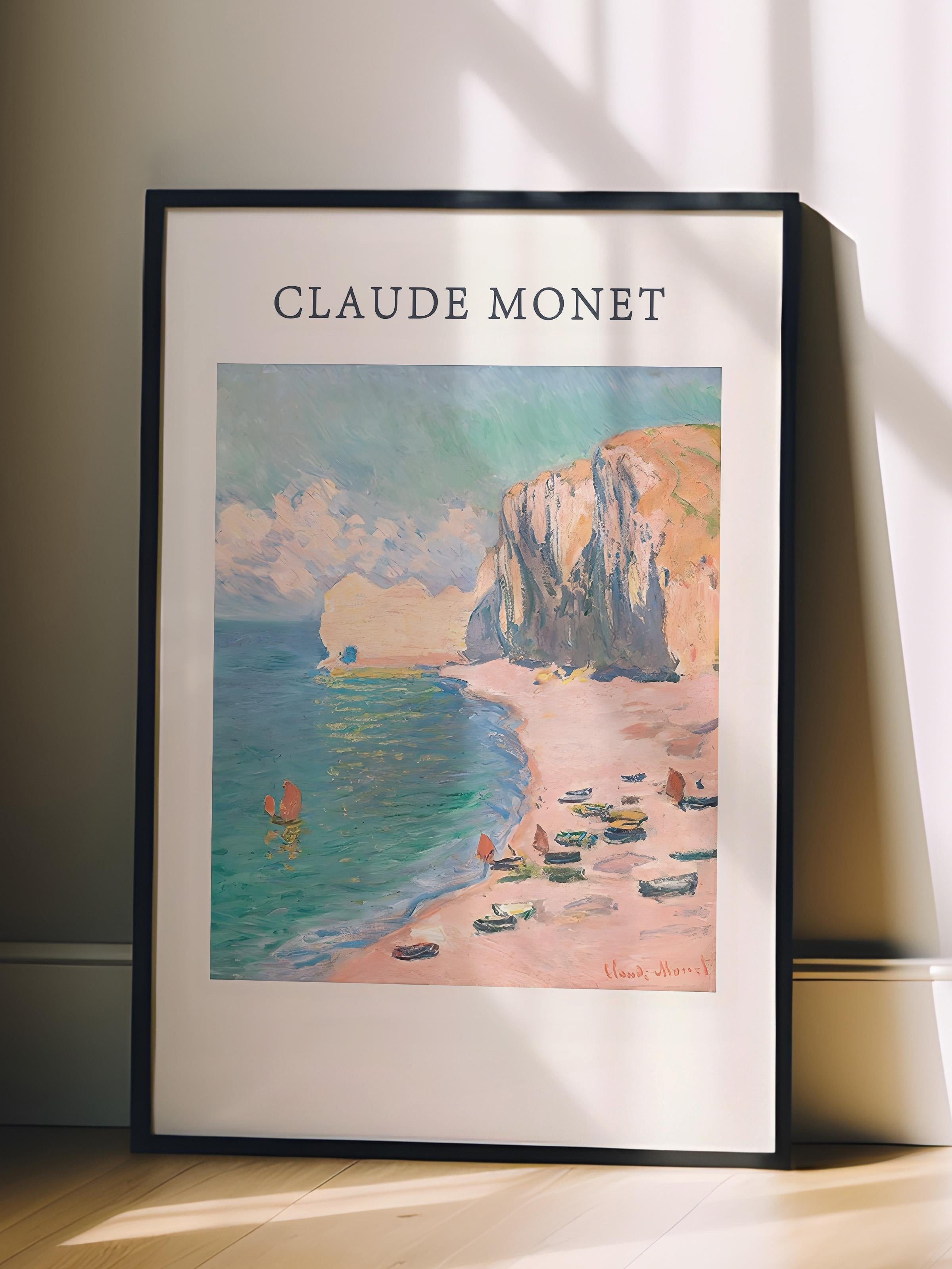 Siyah Çerçeveli Tablo, Monet - The Beach and the Falaise d'Amont Comfort Serisi NO:108599