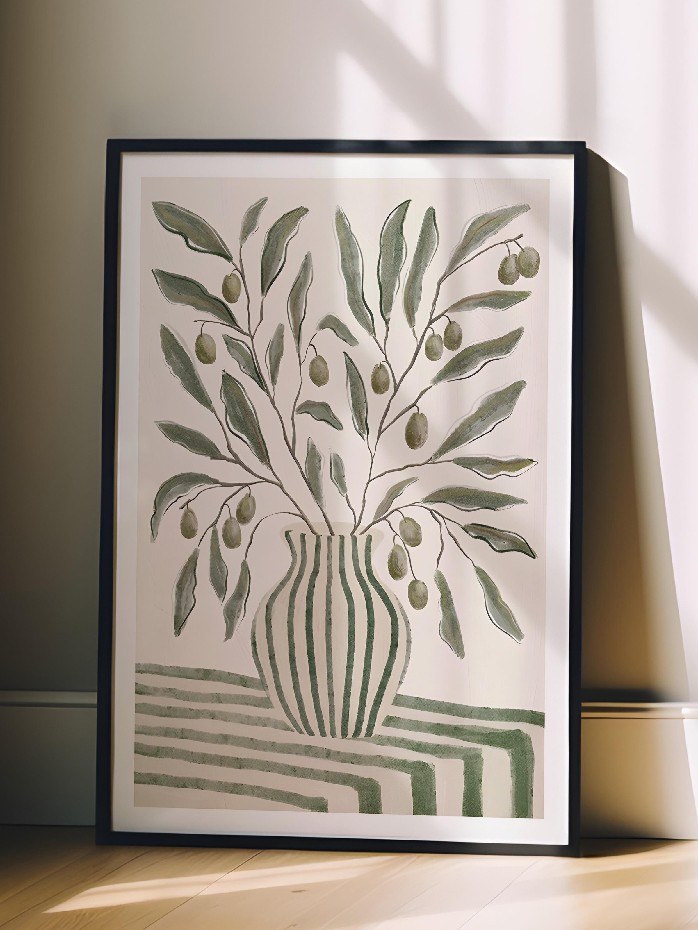 Siyah Çerçeveli Tablo, Poster ve Çerçeve Seti, Olive Branches in Vase Comfort Serisi NO:108593