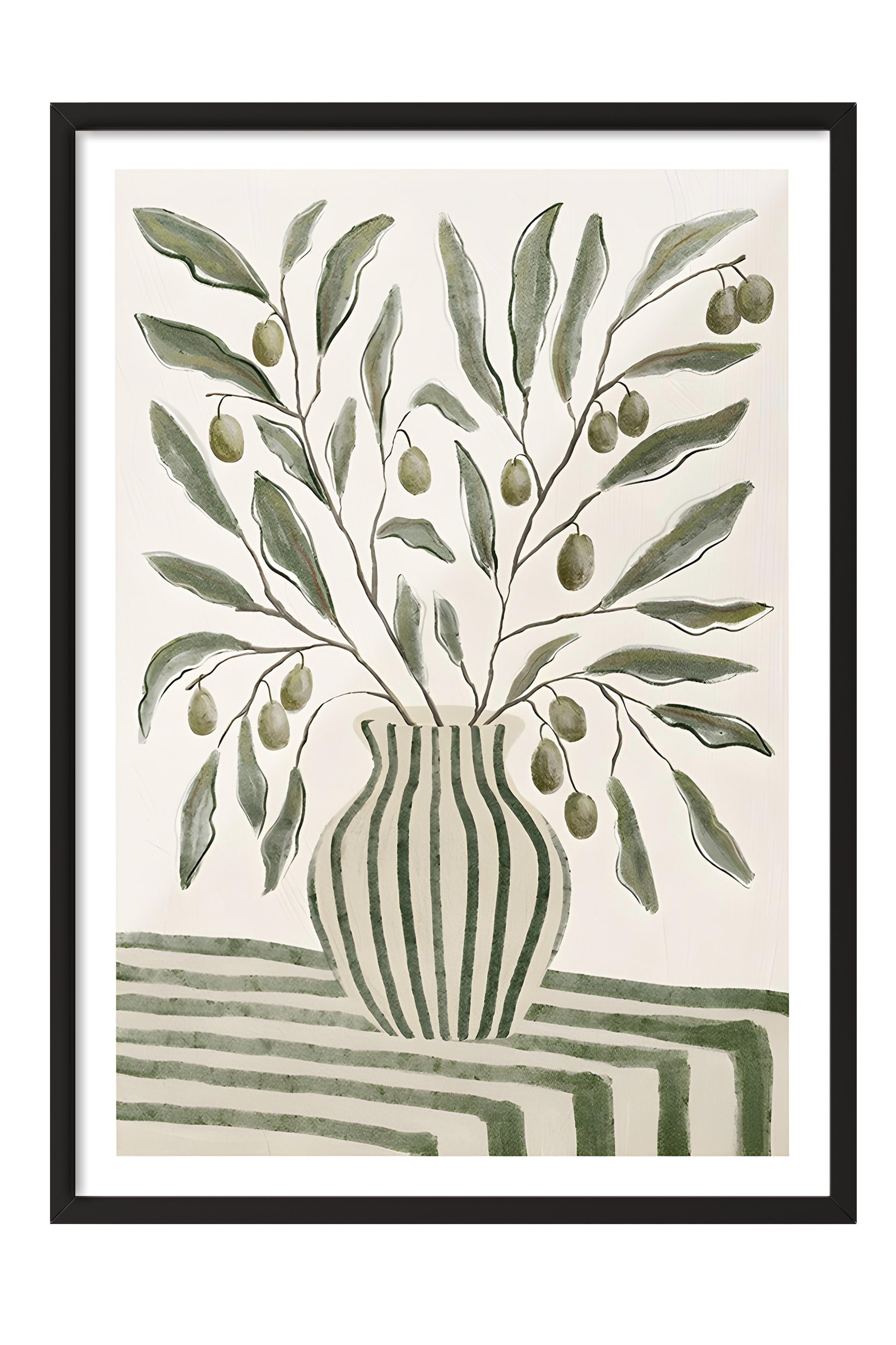 Siyah Çerçeveli Tablo, Poster ve Çerçeve Seti, Olive Branches in Vase Comfort Serisi NO:108593