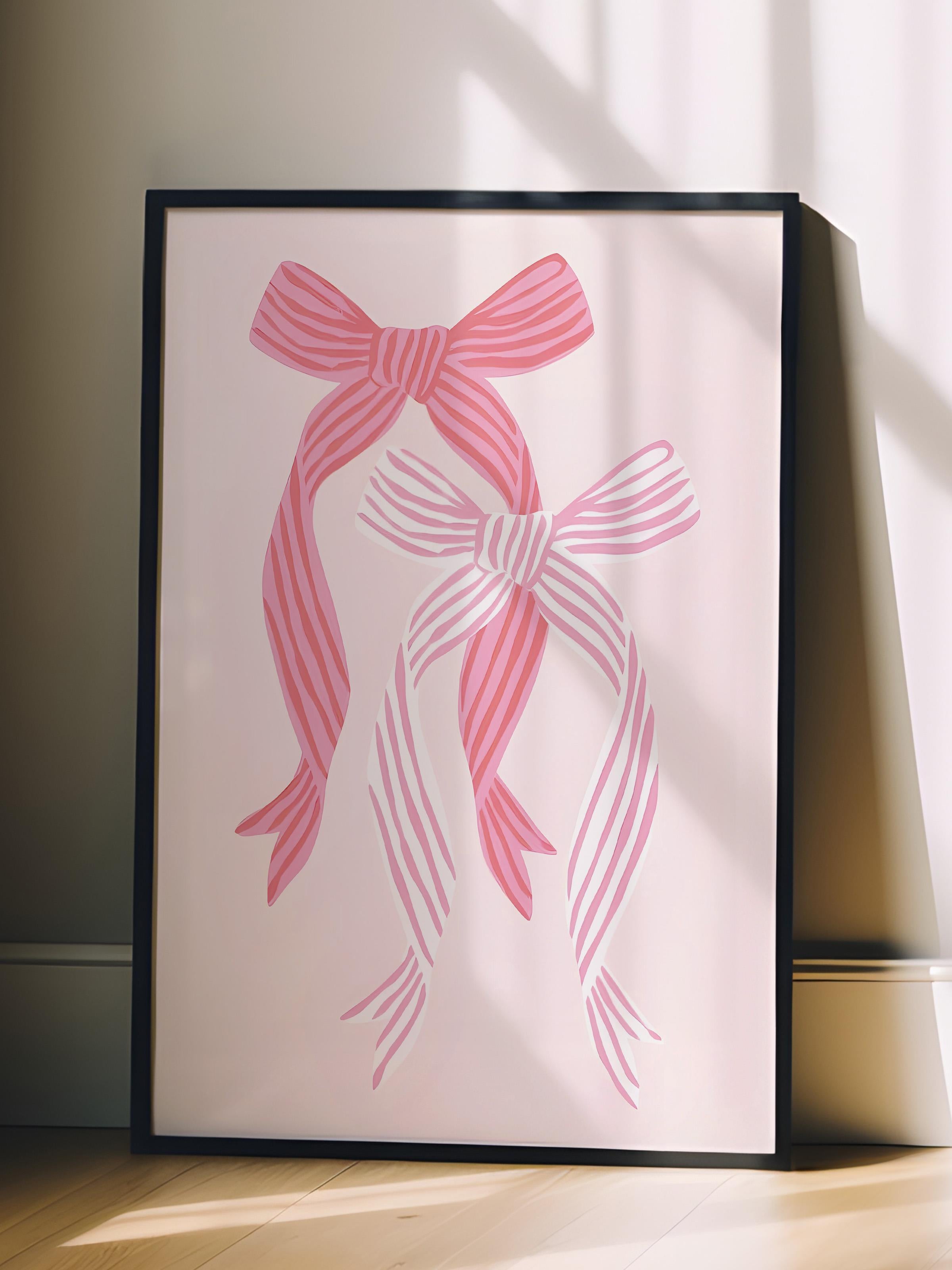 Siyah Çerçeveli Tablo, Poster ve Çerçeve Seti, Striped Bows in Pinks Comfort Serisi NO:108727