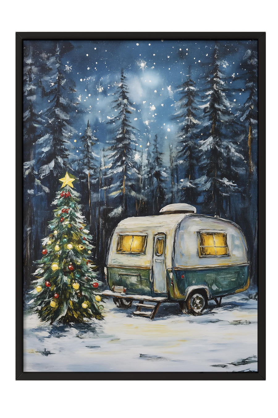 Karavan ve Noel Ağacı Yılbaşı Poster – Siyah Çerçeveli Tablo
