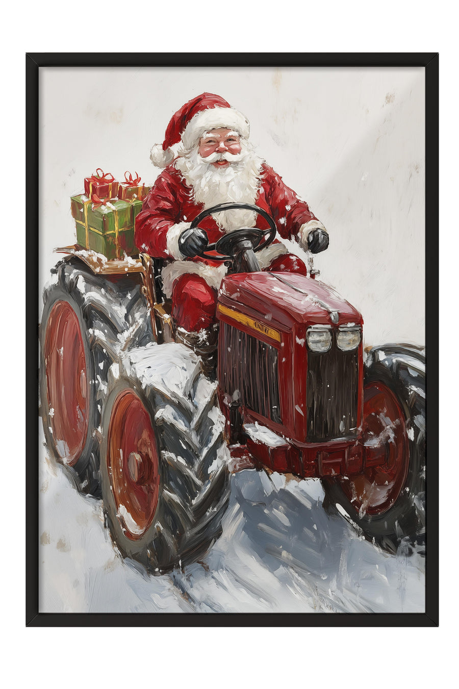 Noel Baba Traktör Kullanıyor Yılbaşı Poster – Siyah Çerçeveli Tablo