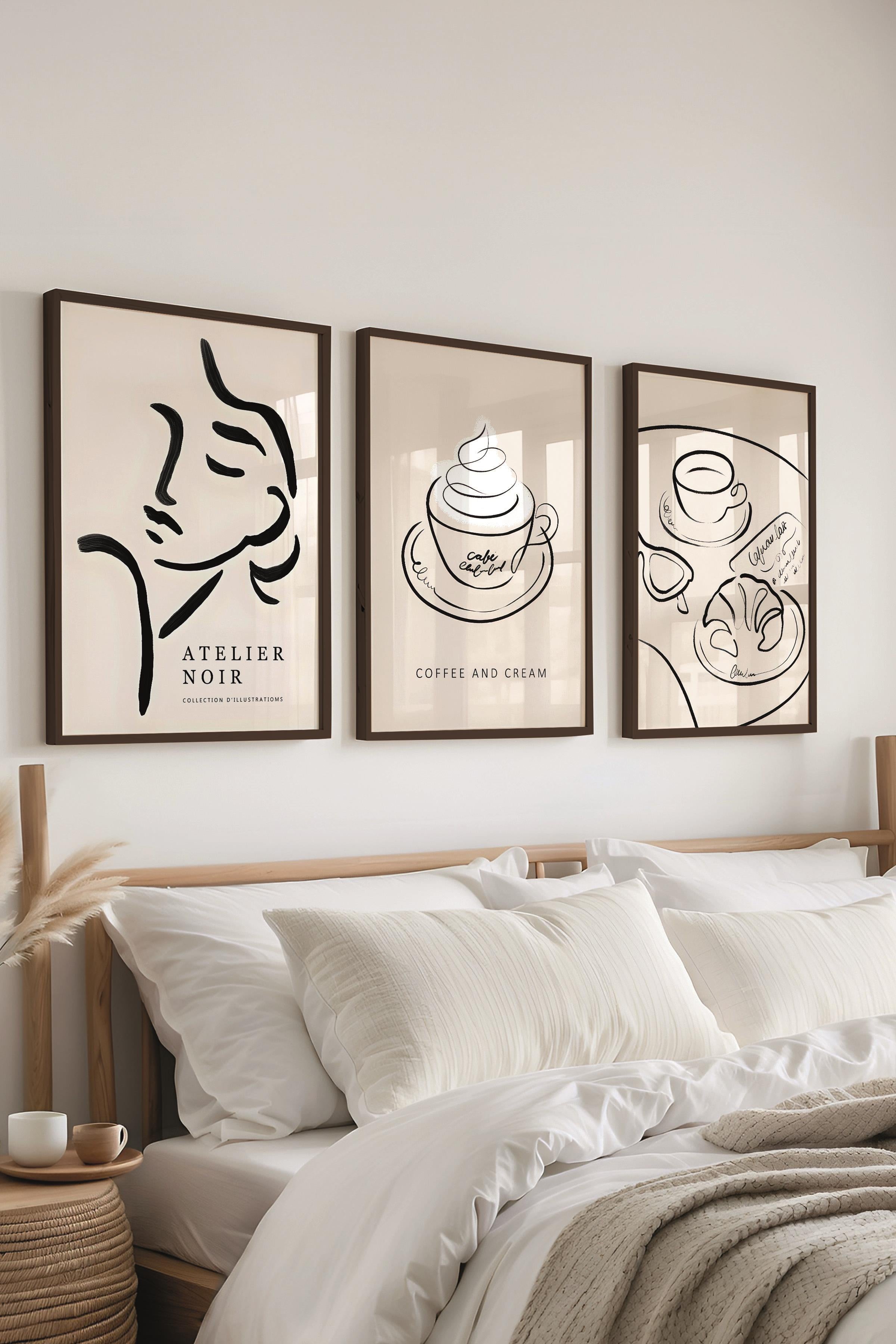 Siyah Çerçeveli Tablo Seti, Boho Mutfak Duvar Tablosu, 3 Adet Poster Seti, No:300767