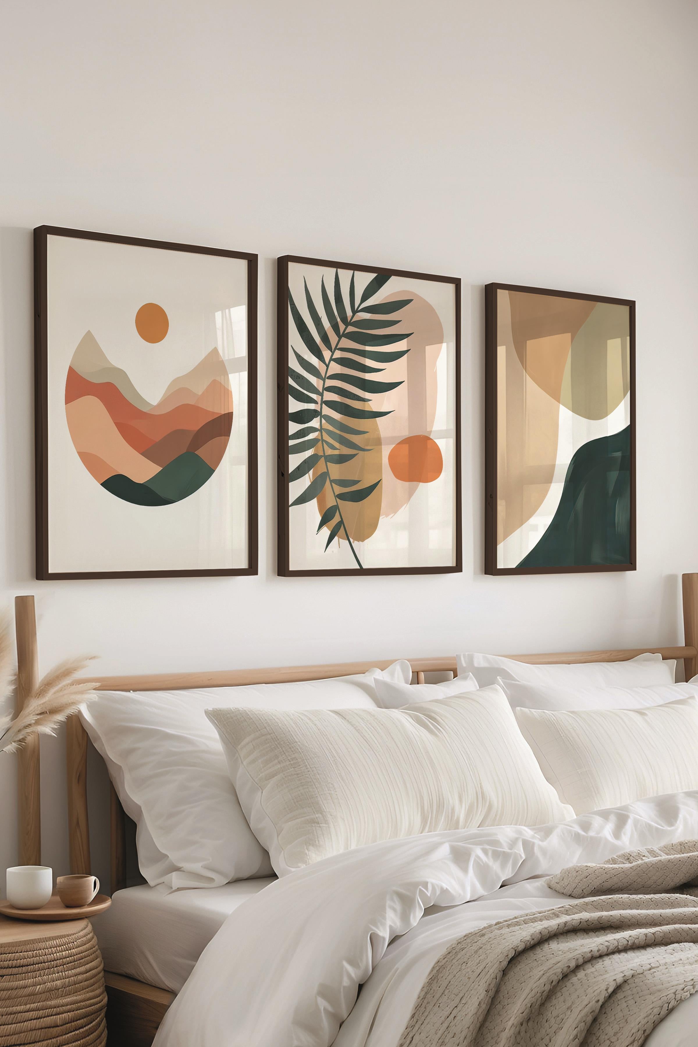 Siyah Çerçeveli Tablo Seti, Boho Soft Temalı Duvar Tablosu, 3 Adet Poster Seti, No:300699