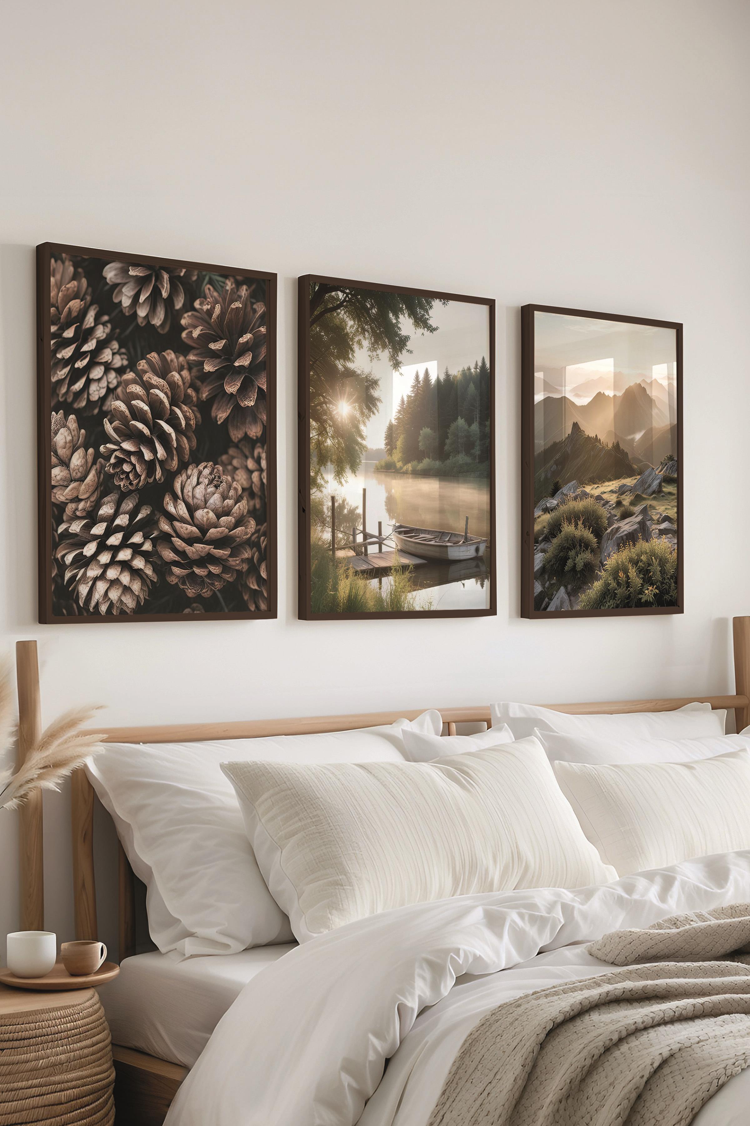 Siyah Çerçeveli Tablo Seti, Doğa Fotoğrafı Duvar Tablosu, 3 Adet Poster Seti, No:300702
