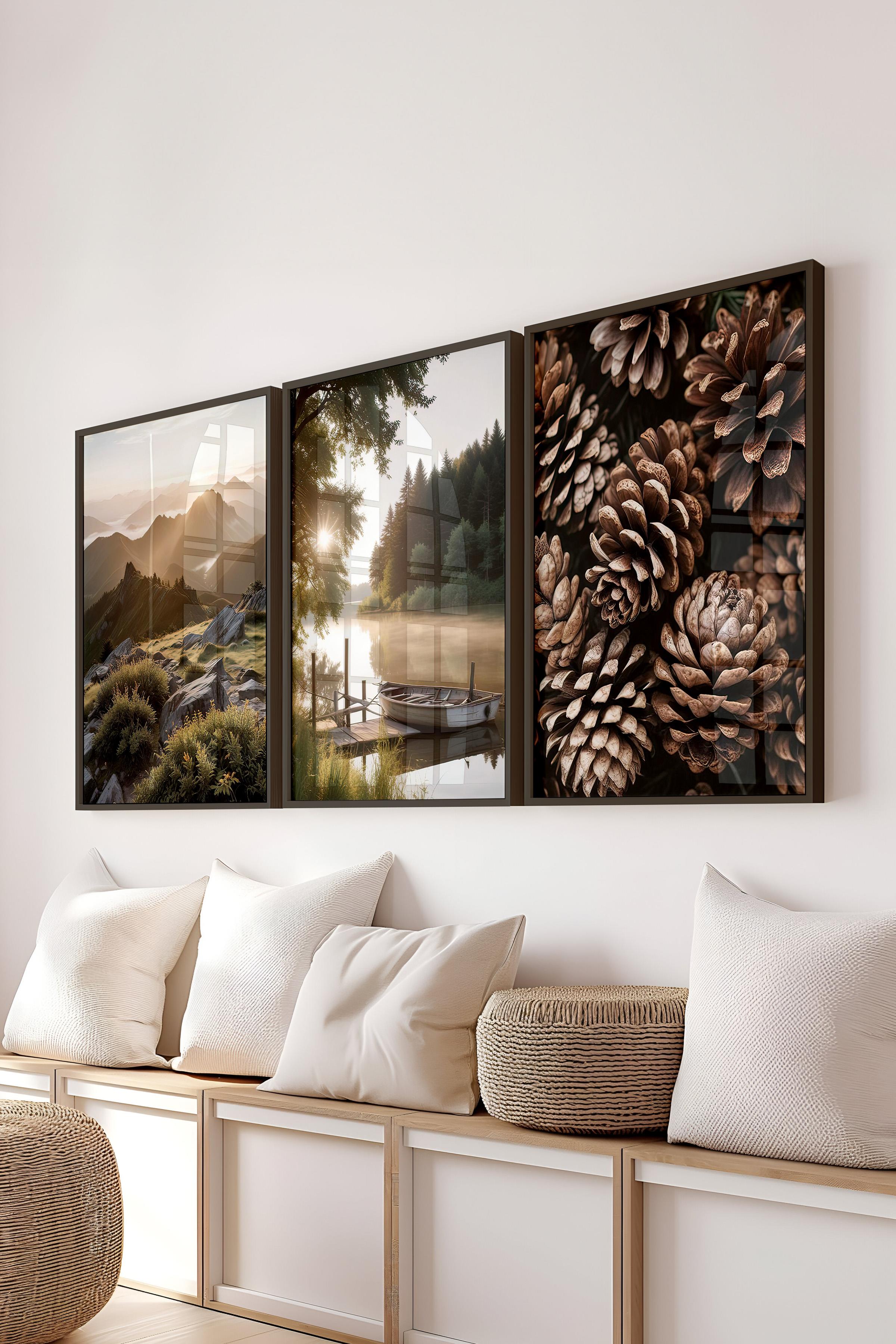 Siyah Çerçeveli Tablo Seti, Doğa Fotoğrafı Duvar Tablosu, 3 Adet Poster Seti, No:300702