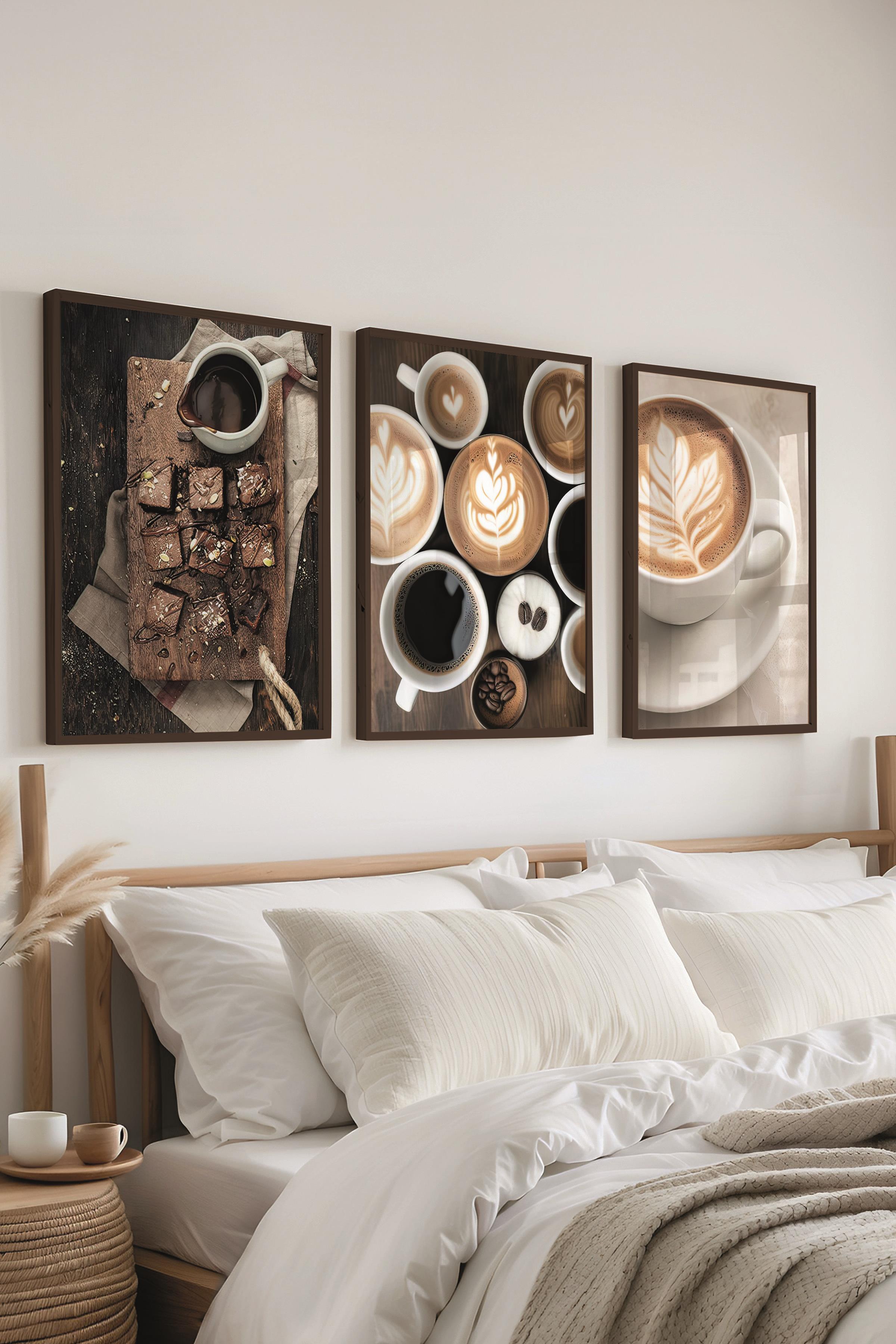 Siyah Çerçeveli Tablo Seti, Kahve, Kafe ve Mutfak Duvar Tablosu, 3 Adet Poster Seti, No:300722