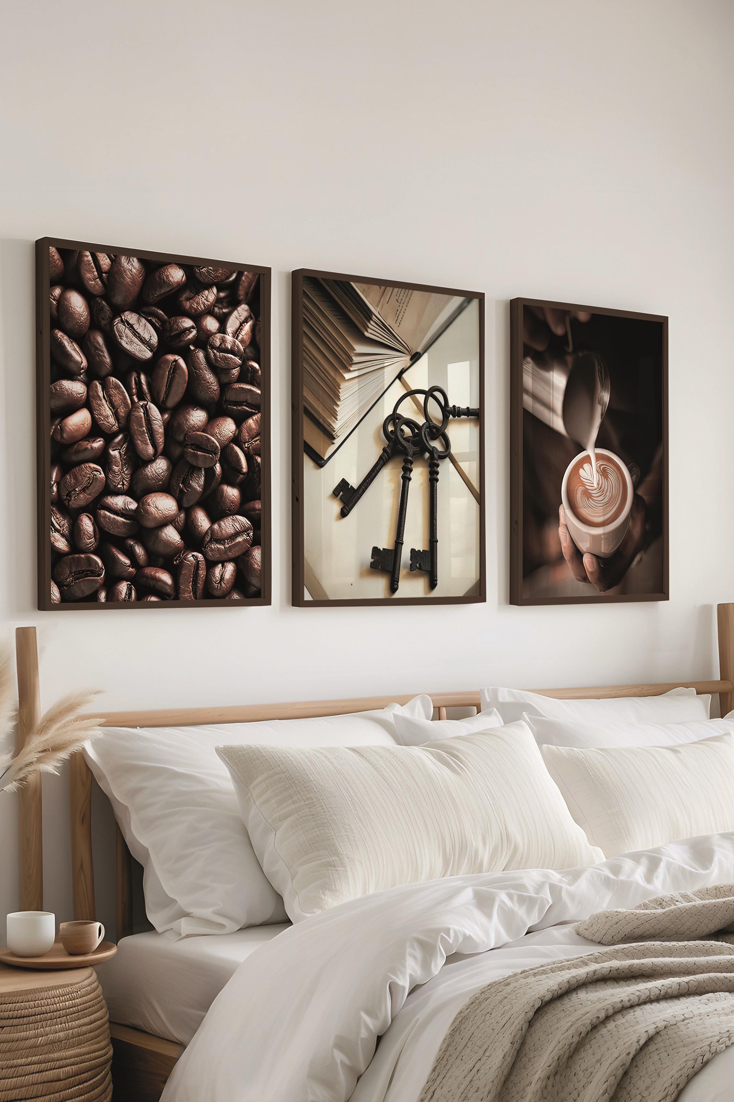 Siyah Çerçeveli Tablo Seti, Kahve, Kafe ve Mutfak Duvar Tablosu, 3 Adet Poster Seti, No:300723