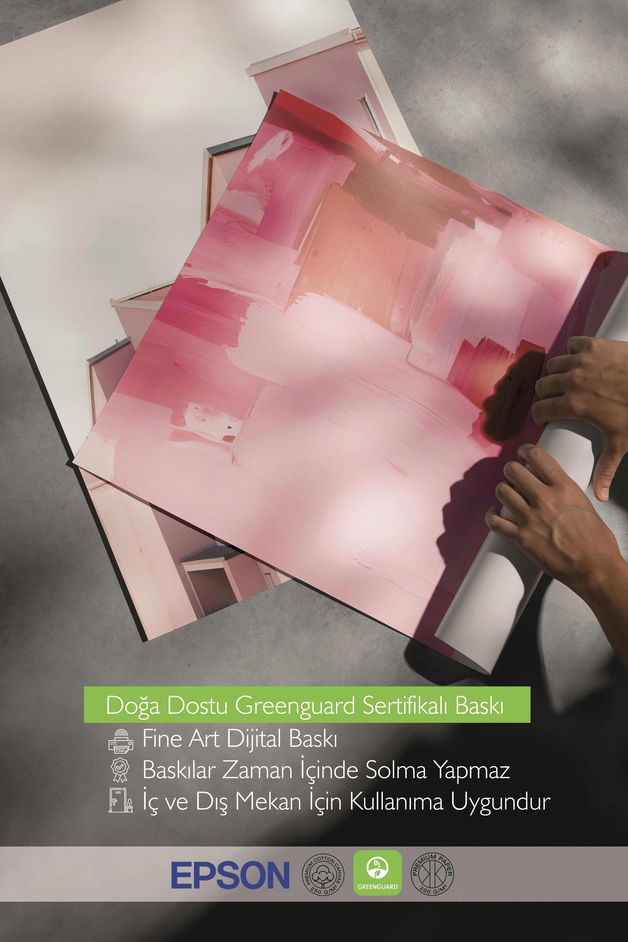 Siyah Çerçeveli Tablo Seti, Pembe Duvar Tablosu, 3 Adet Poster Seti, No:300748