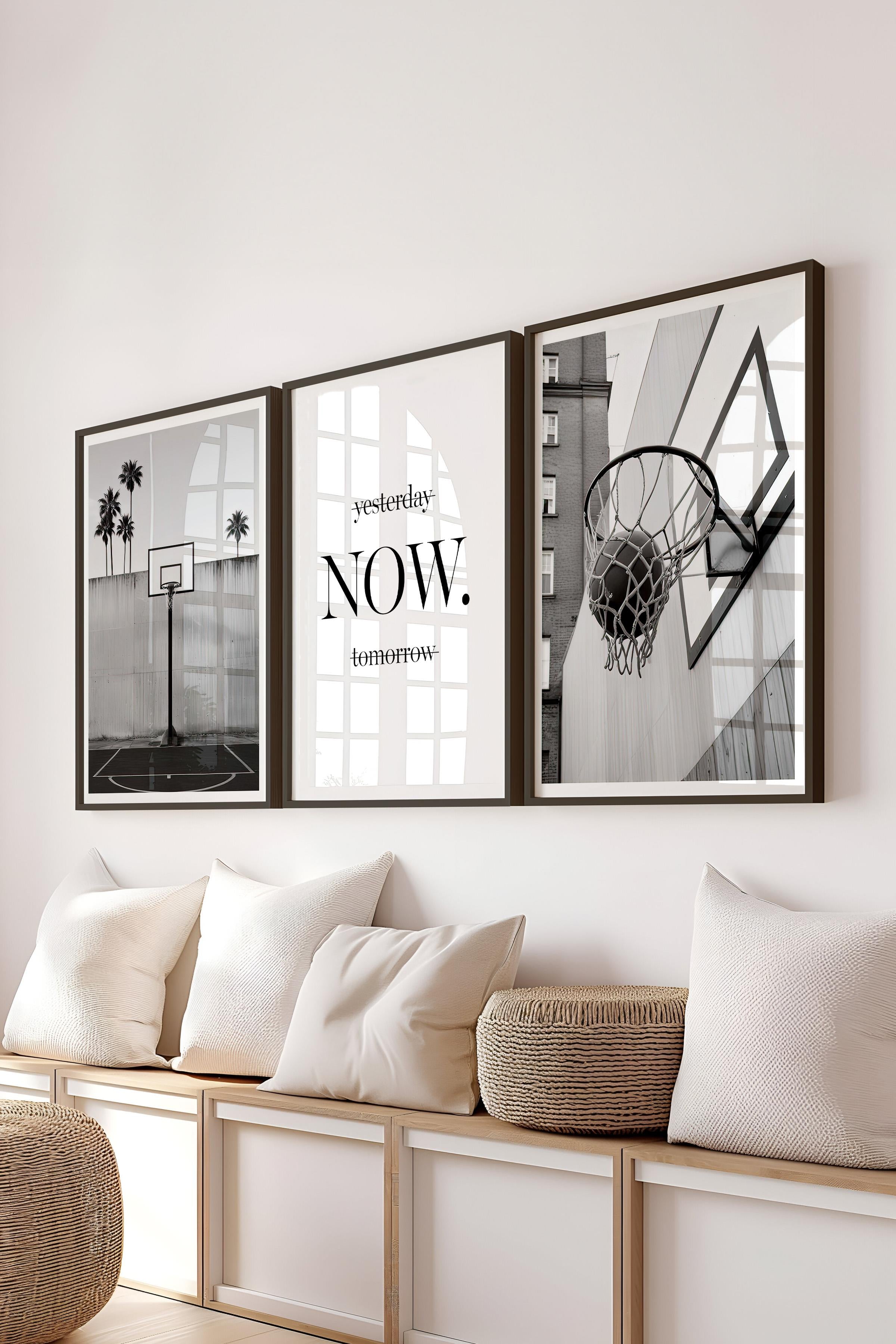 Siyah Çerçeveli Tablo Seti, Siyah Beyaz Basket Temalı Duvar Tablosu, 3 Adet Poster Seti, No:300698