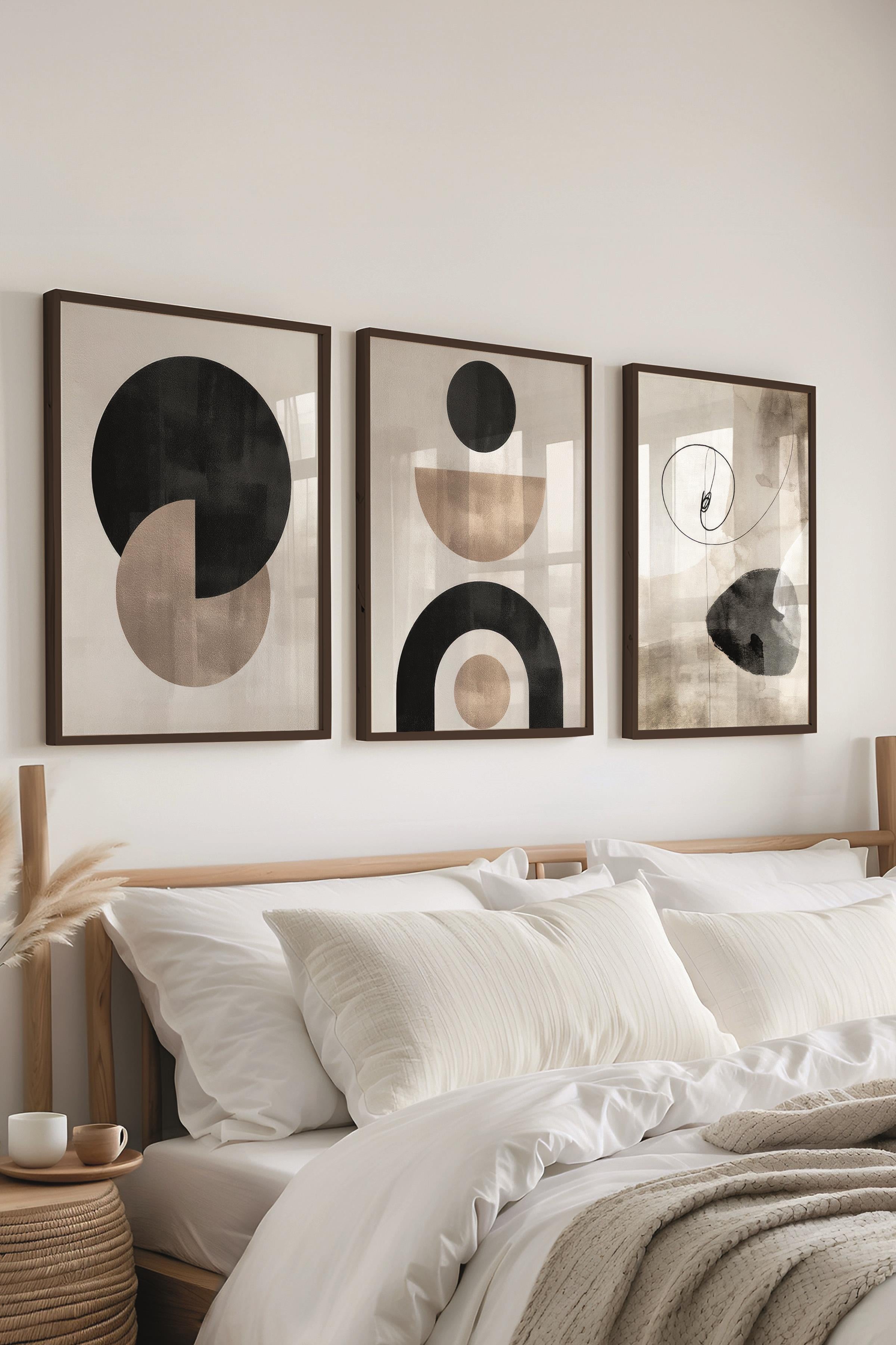 Siyah Çerçeveli Tablo Seti, Siyah Boho Duvar Tablosu, 3 Adet Poster Seti, No:300739
