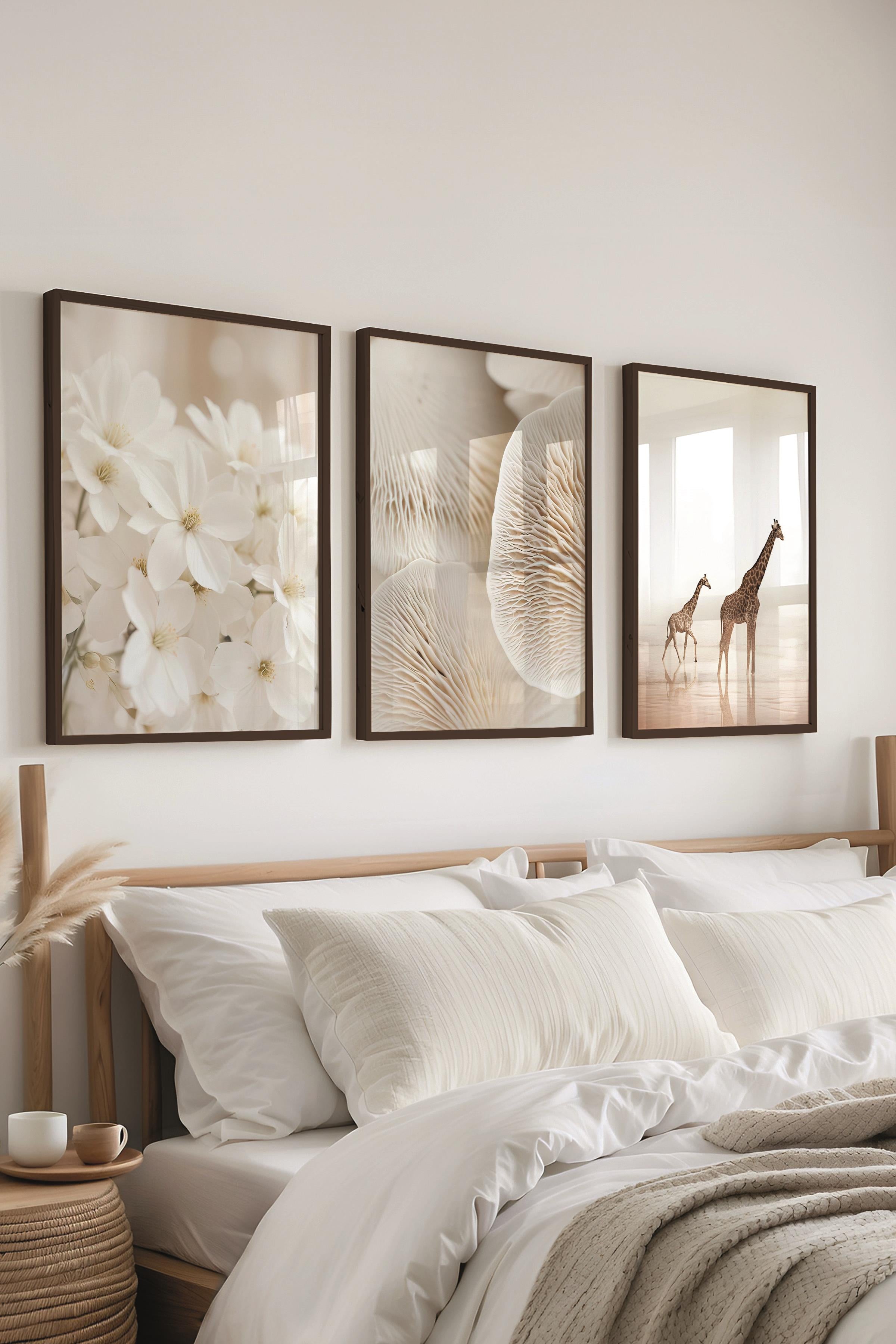 Siyah Çerçeveli Tablo Seti, Soft Bej Fotoğraf Duvar Tablosu, 3 Adet Poster Seti, No:300703