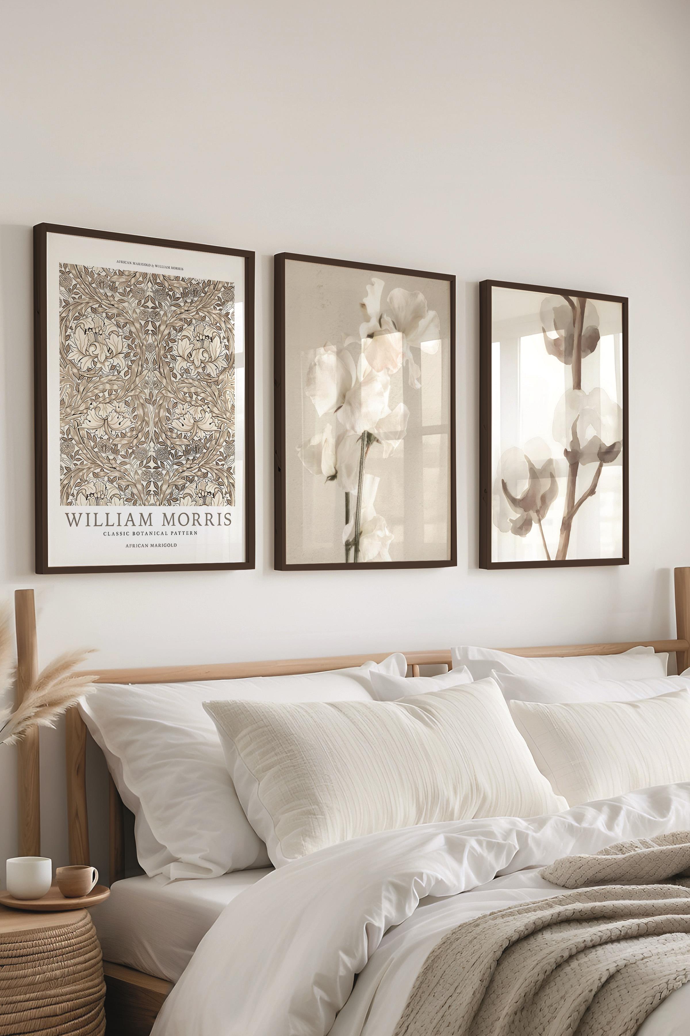 Siyah Çerçeveli Tablo Seti, Soft Kahverengi William Morris Duvar Tablosu, 3 Adet Poster Seti, No:300787