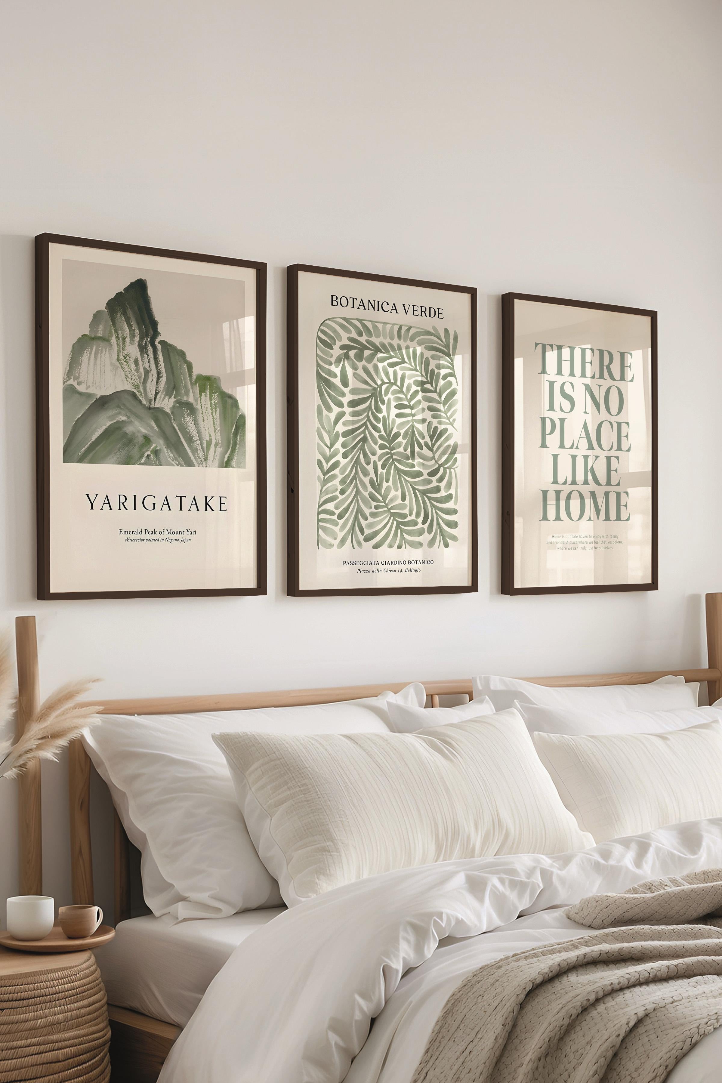 Siyah Çerçeveli Tablo Seti, Soft Yeşil Duvar Tablosu, 3 Adet Poster Seti, No:300770