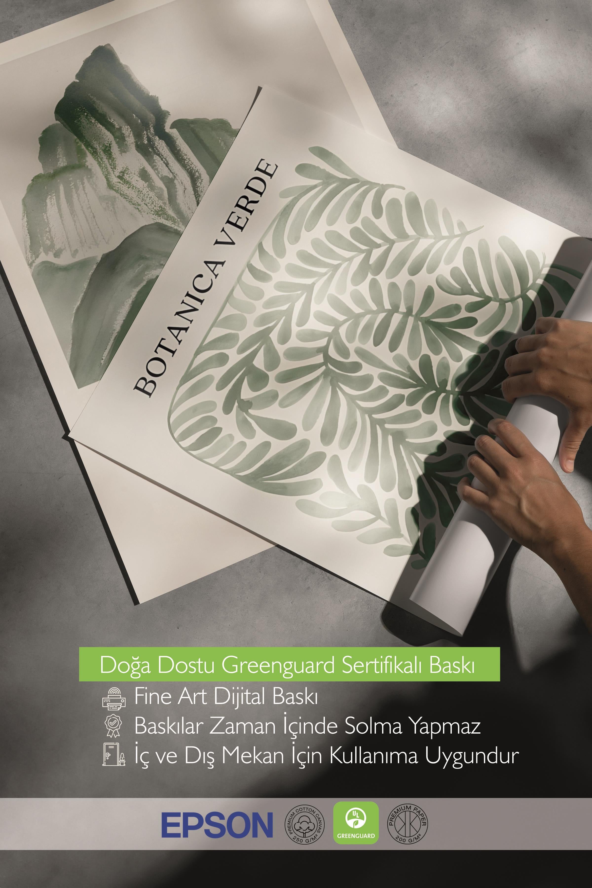 Siyah Çerçeveli Tablo Seti, Soft Yeşil Duvar Tablosu, 3 Adet Poster Seti, No:300770