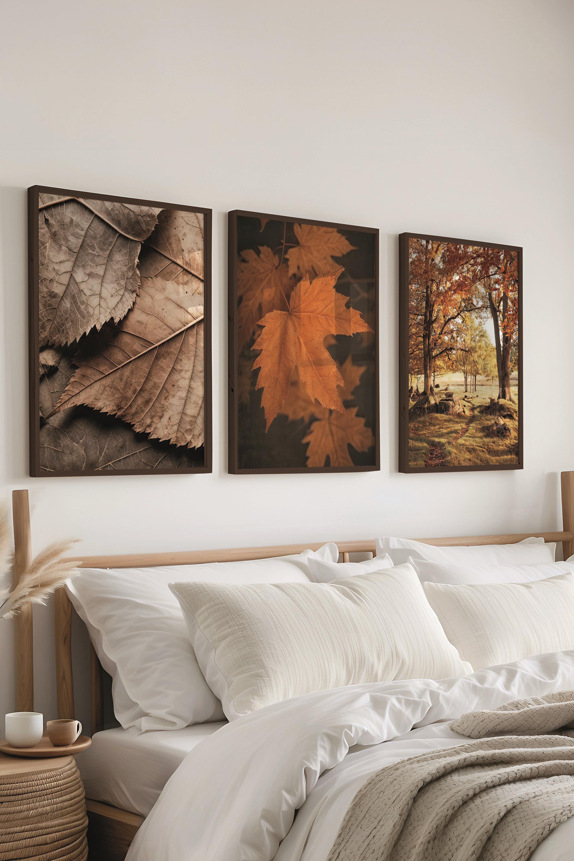 Siyah Çerçeveli Tablo Seti, Sonbahar Fotoğrafları Duvar Tablosu, 3 Adet Poster Seti, No:300706