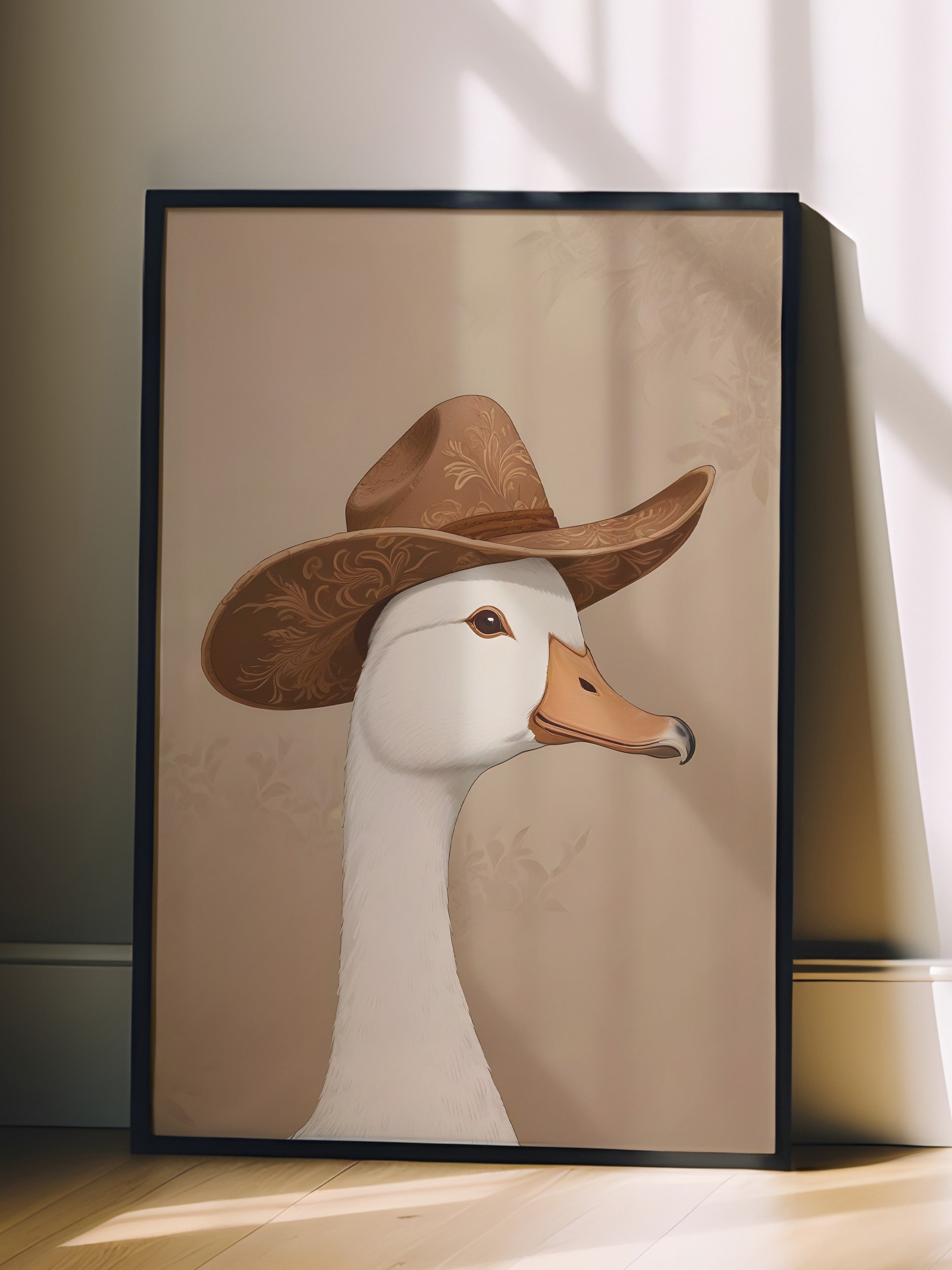 Siyah Çerçeveli Tablo, Silly Cowboy Goose, Comfort Serisi Poster ve Duvar Tablosu, NO:108955