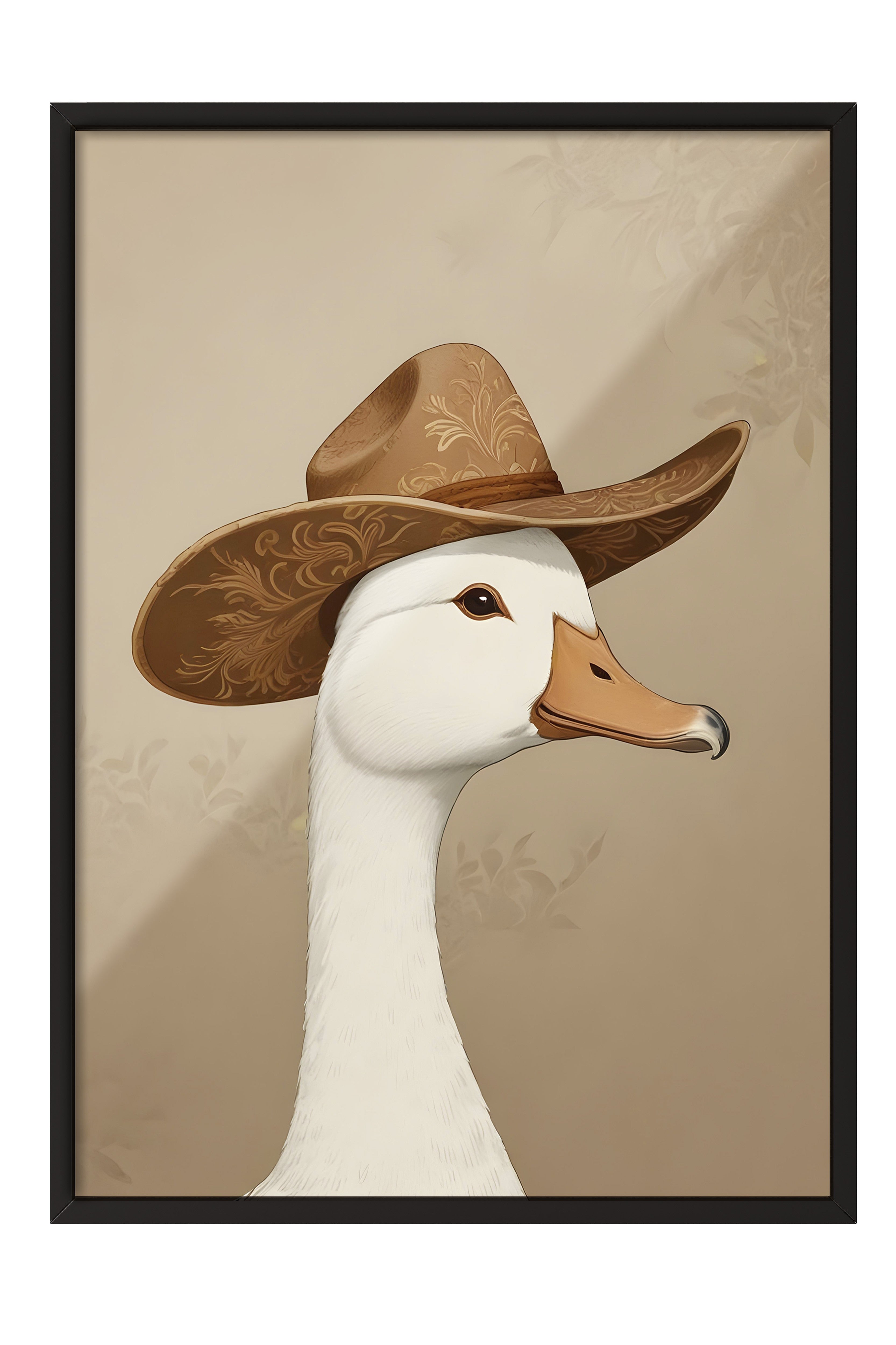 Siyah Çerçeveli Tablo, Silly Cowboy Goose, Comfort Serisi Poster ve Duvar Tablosu, NO:108955