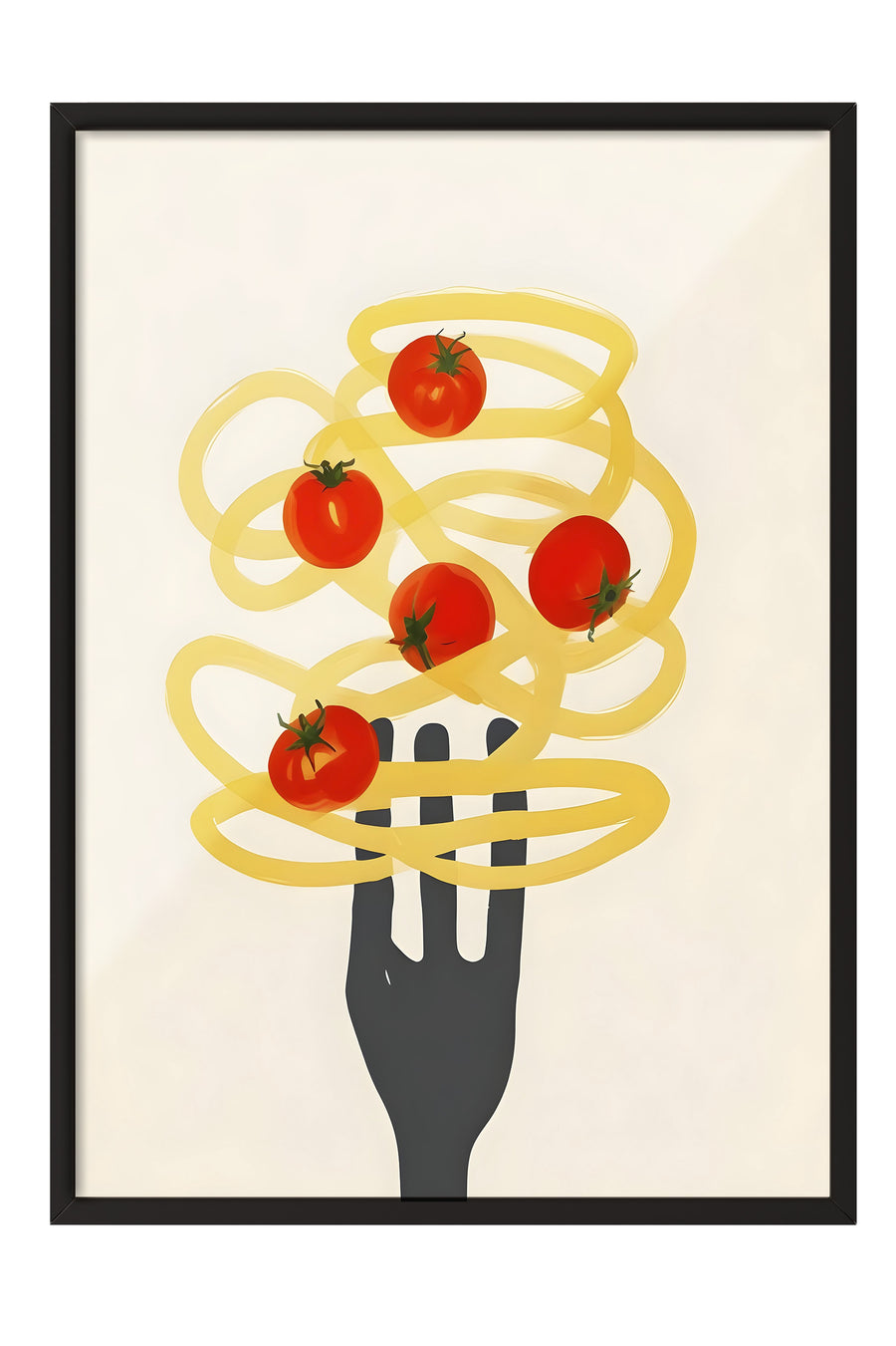 Çatal ve Domateslerle Makarna Poster – Siyah Çerçeveli Tablo