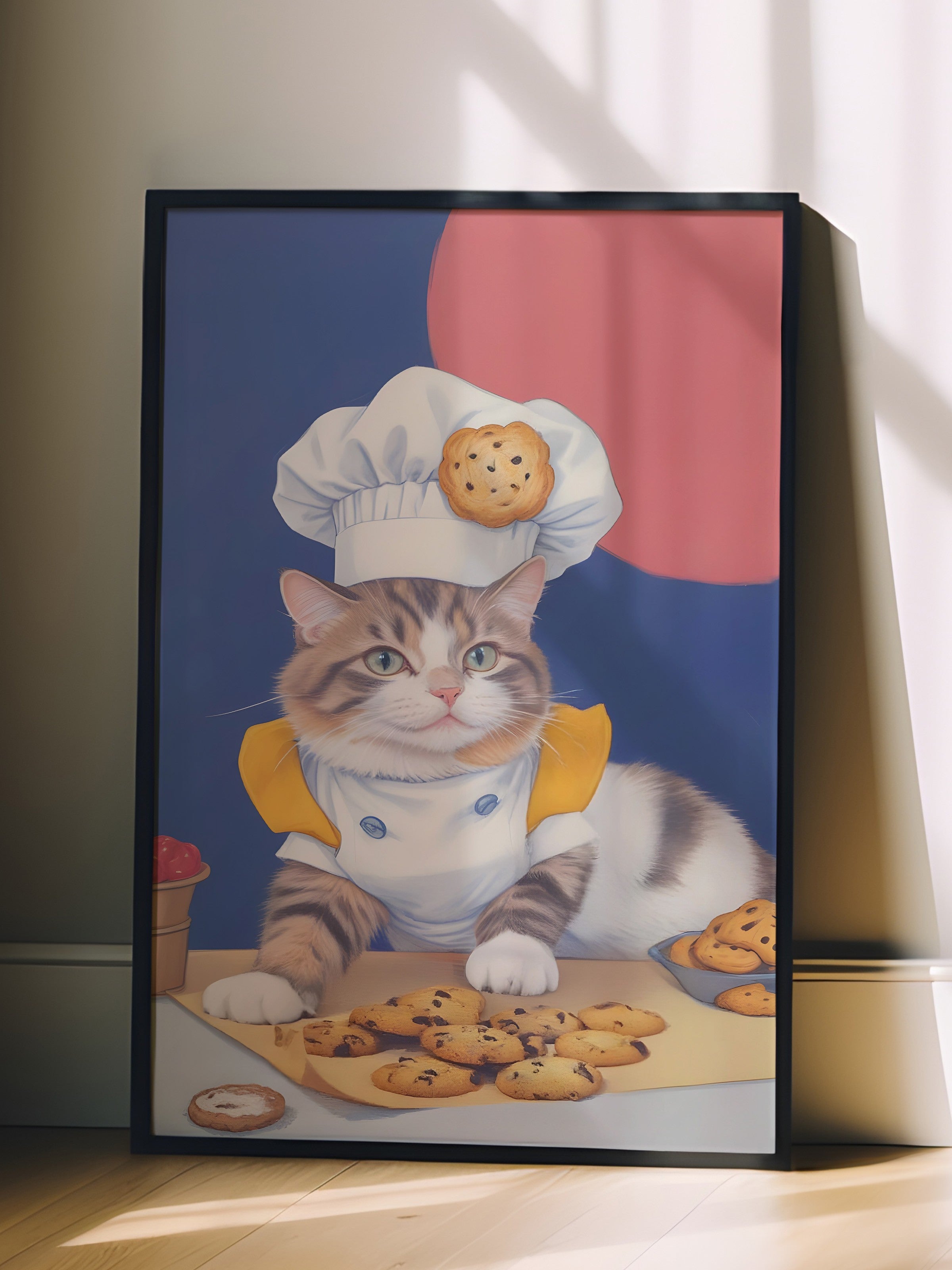 Siyah Çerçeveli Tablo, The Chef Cat of Cookies, Comfort Serisi Mutfak Duvar Tablosu, NO:109104