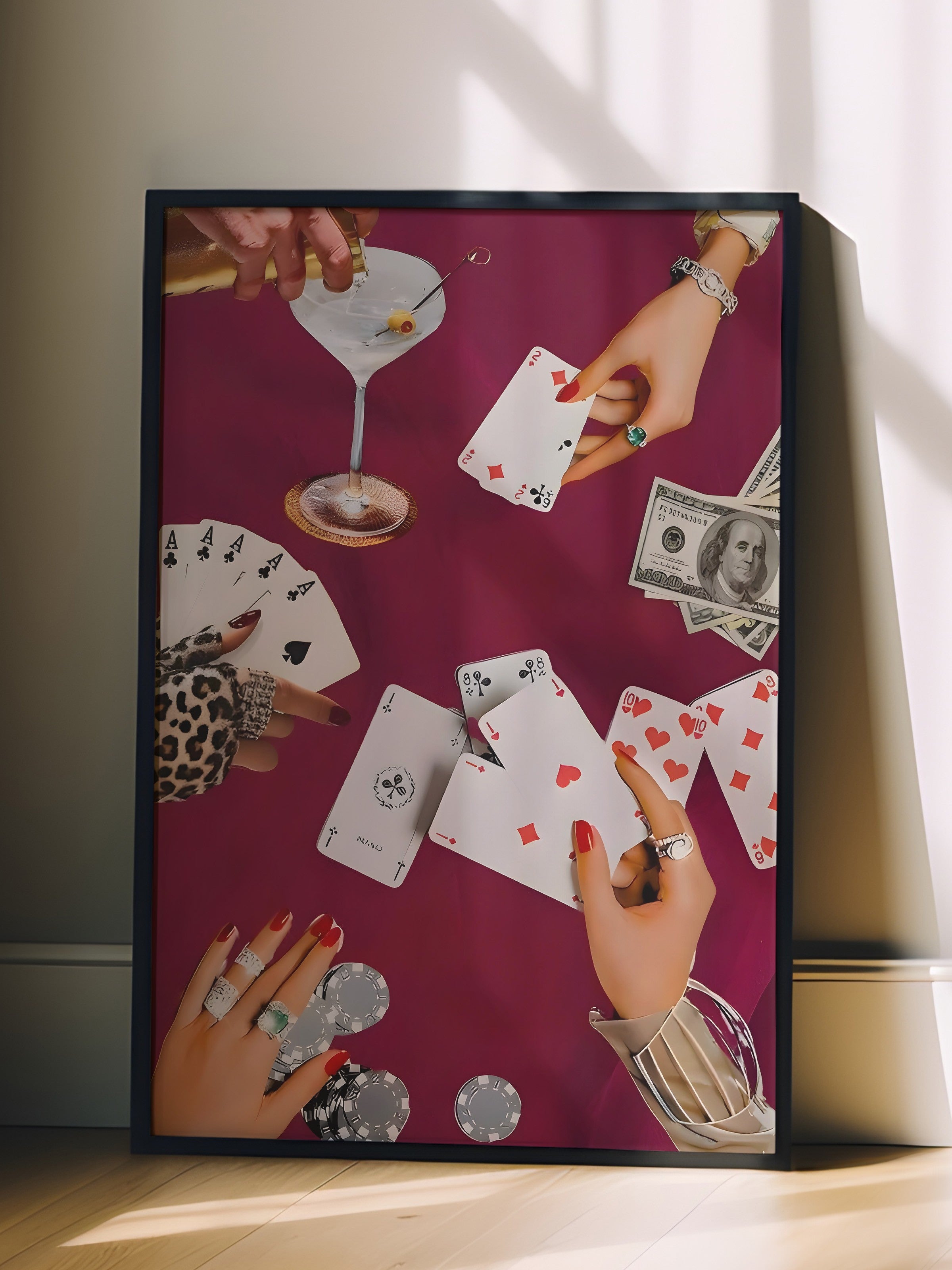 Siyah Çerçeveli Tablo, Vintage Playing Cards, Comfort Serisi Poster ve Duvar Tablosu, NO:108950