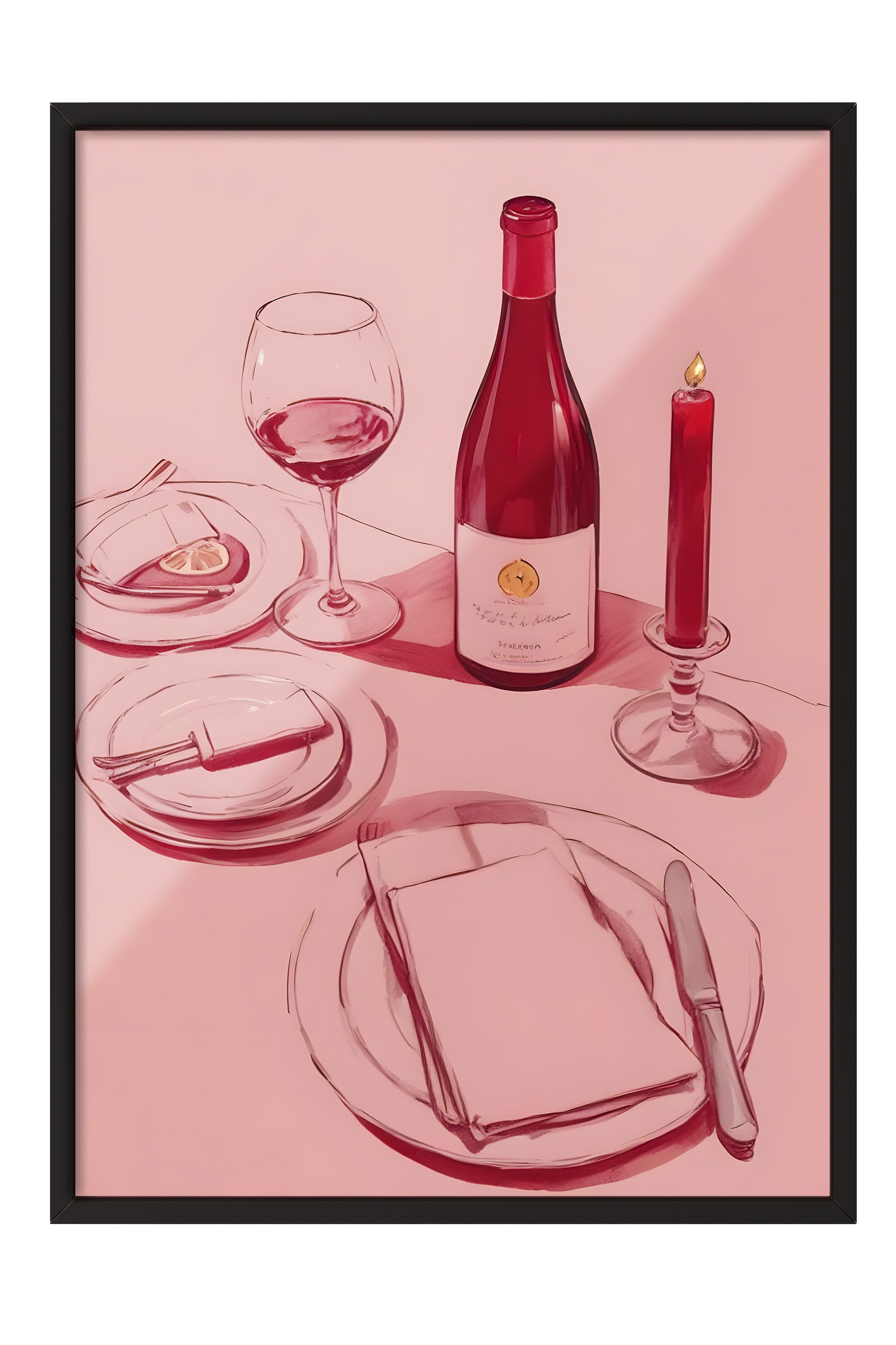 Siyah Çerçeveli Tablo, Wine Table, Comfort Serisi Mutfak Duvar Tablosu, NO:109084