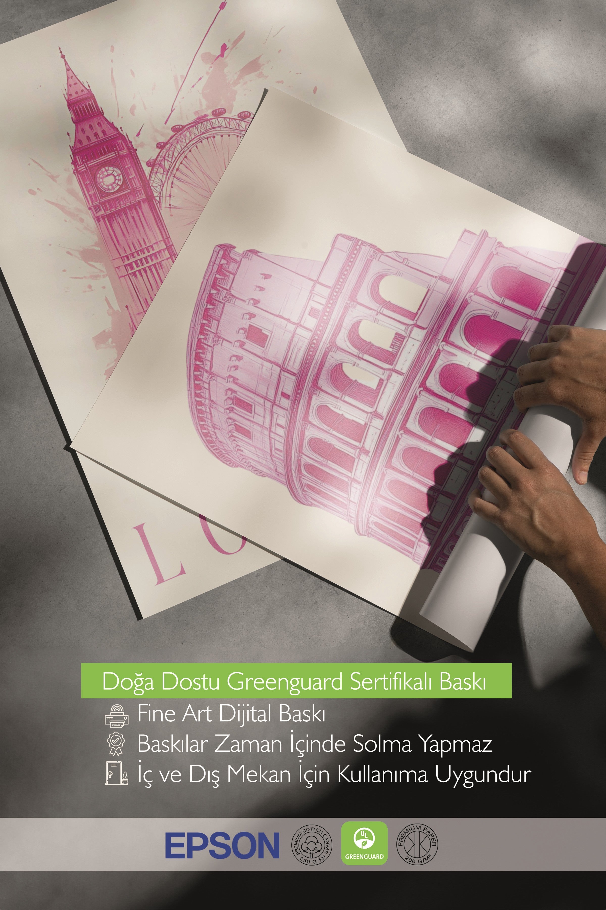 Siyah Tablo Seti, 3 Adet Siyah Çerçeveli Poster Cities Model No:300812, Pembe Duvar Dekoru