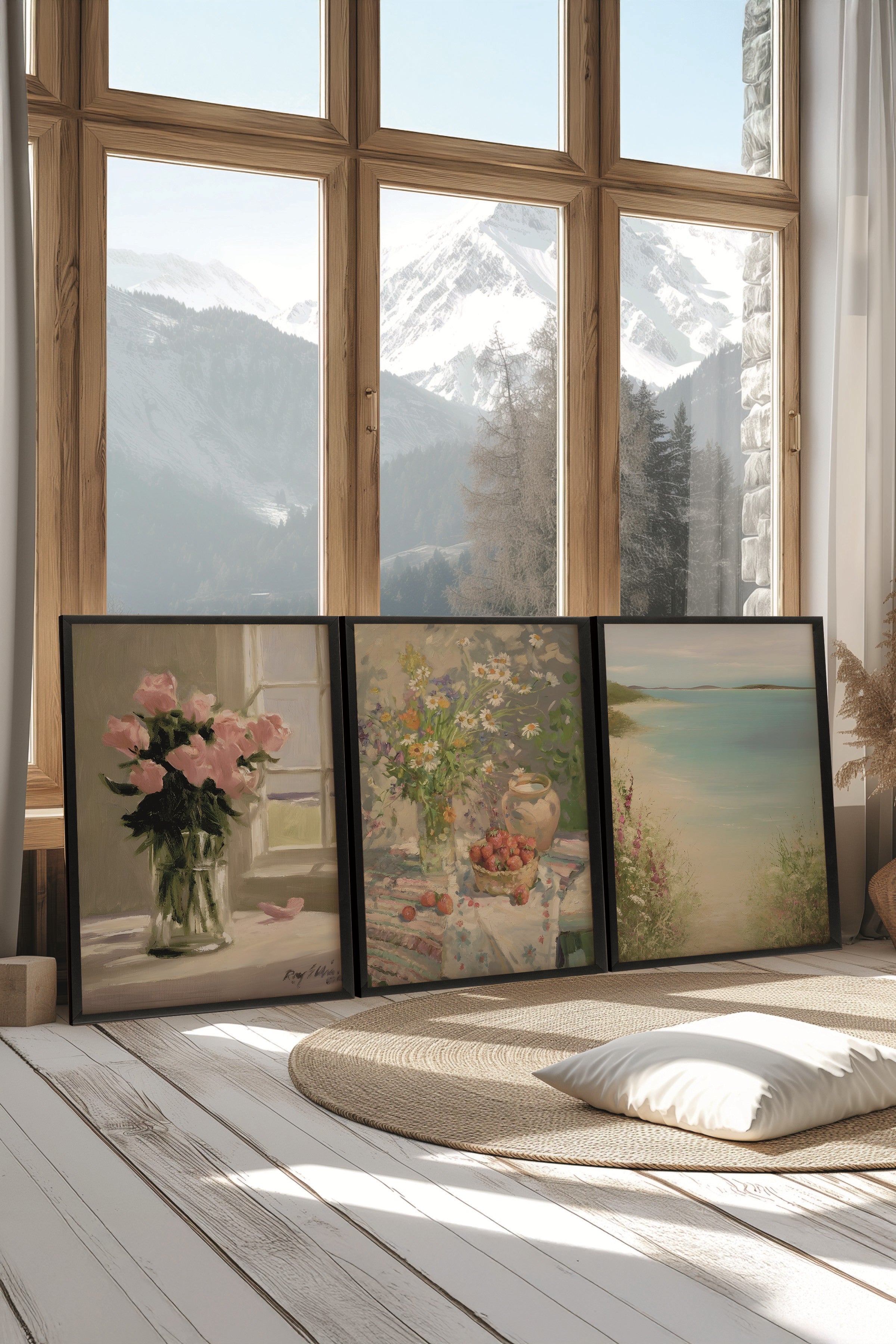 Siyah Tablo Seti, 3 Adet Siyah Çerçeveli Poster Model No:300877, Pembe Duvar Dekoru