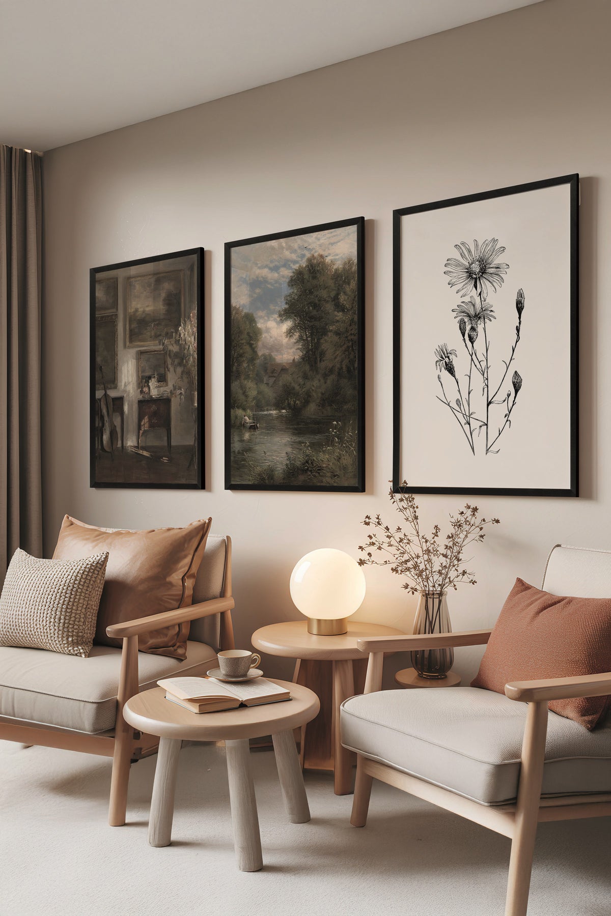 Siyah Tablo Seti, 3 Adet Siyah Çerçeveli Poster landscape Model No:300870, Duvar Dekoru