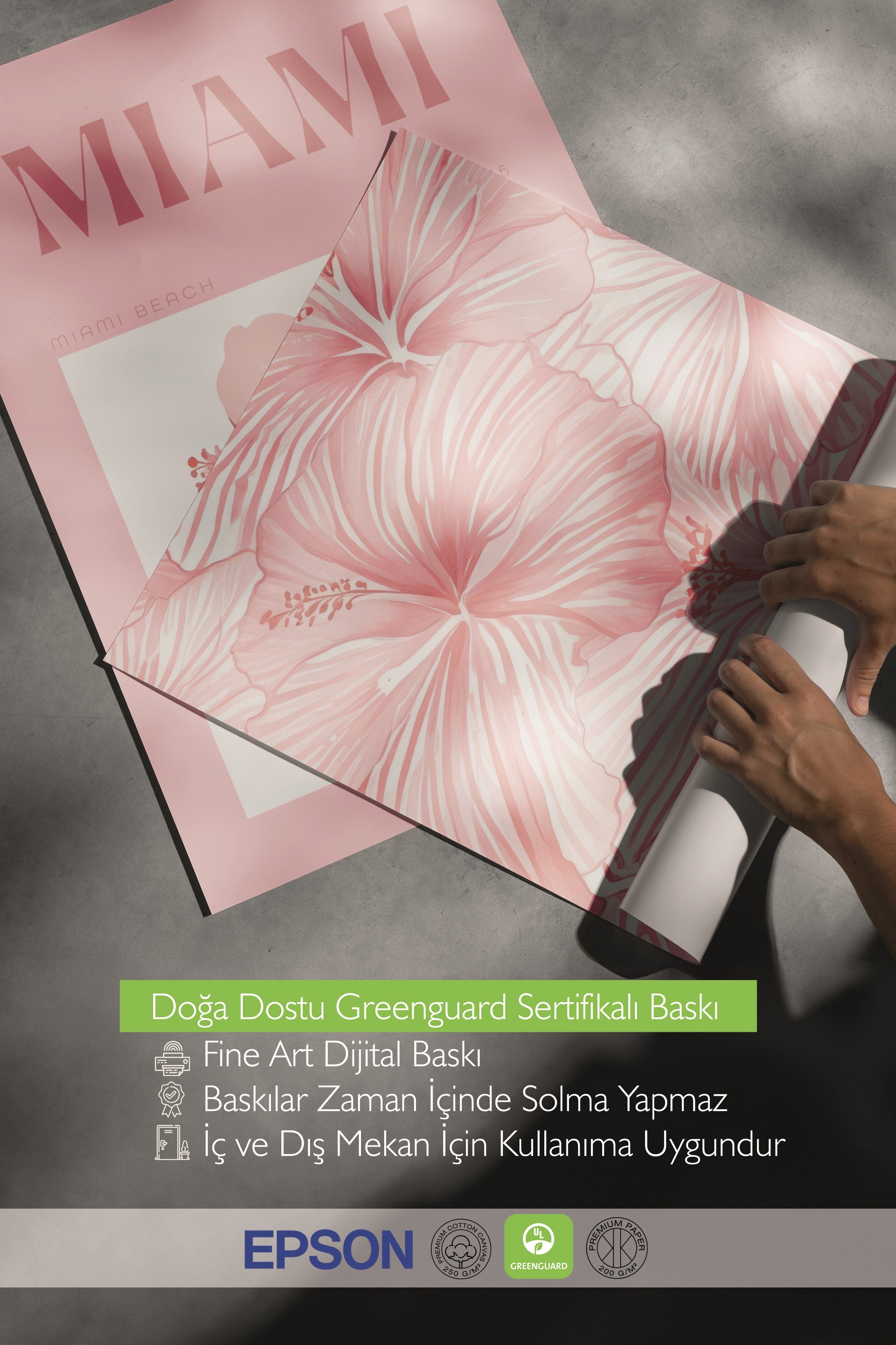 Siyah Tablo Seti, 3 Adet Siyah Çerçeveli Poster Miami Model No:300799, Pembe Duvar Dekoru