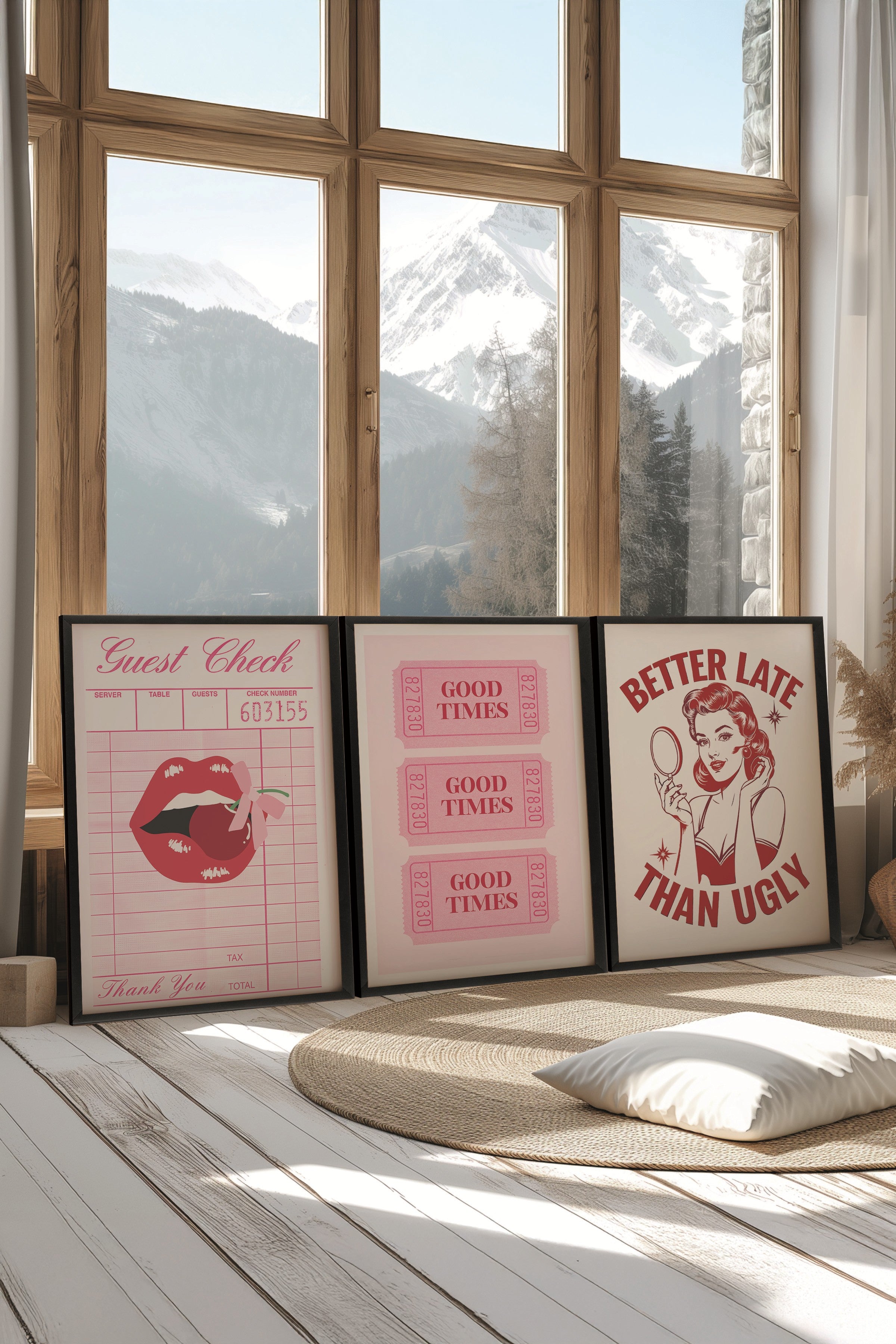 Siyah Tablo Seti, 3 Adet Siyah Çerçeveli Poster Preppy Model No:300821, Duvar Dekoru