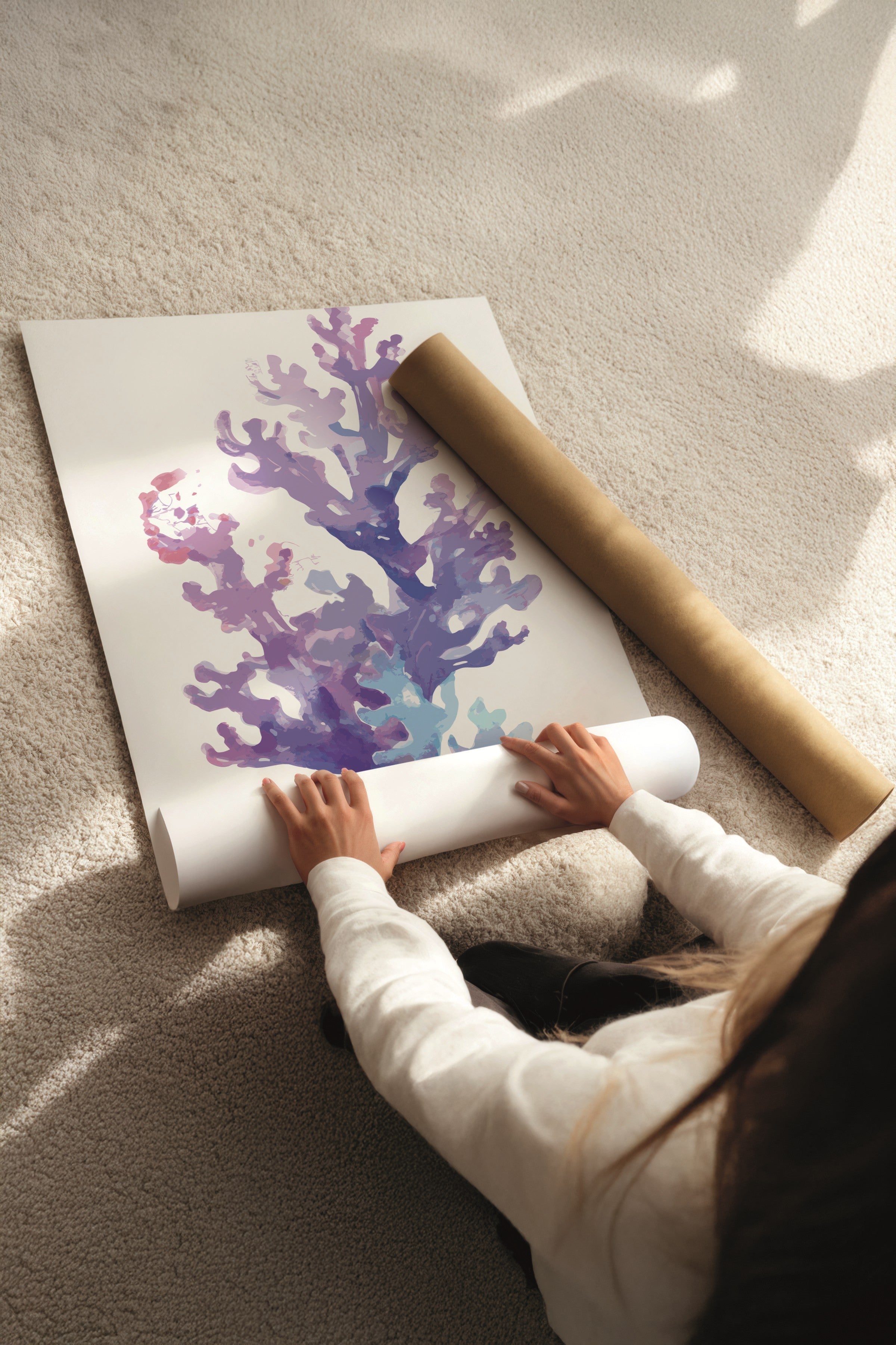 Siyah Tablo Seti, 3 Adet Siyah Çerçeveli Poster sea creatures Model No:300822, Mor Duvar Dekoru