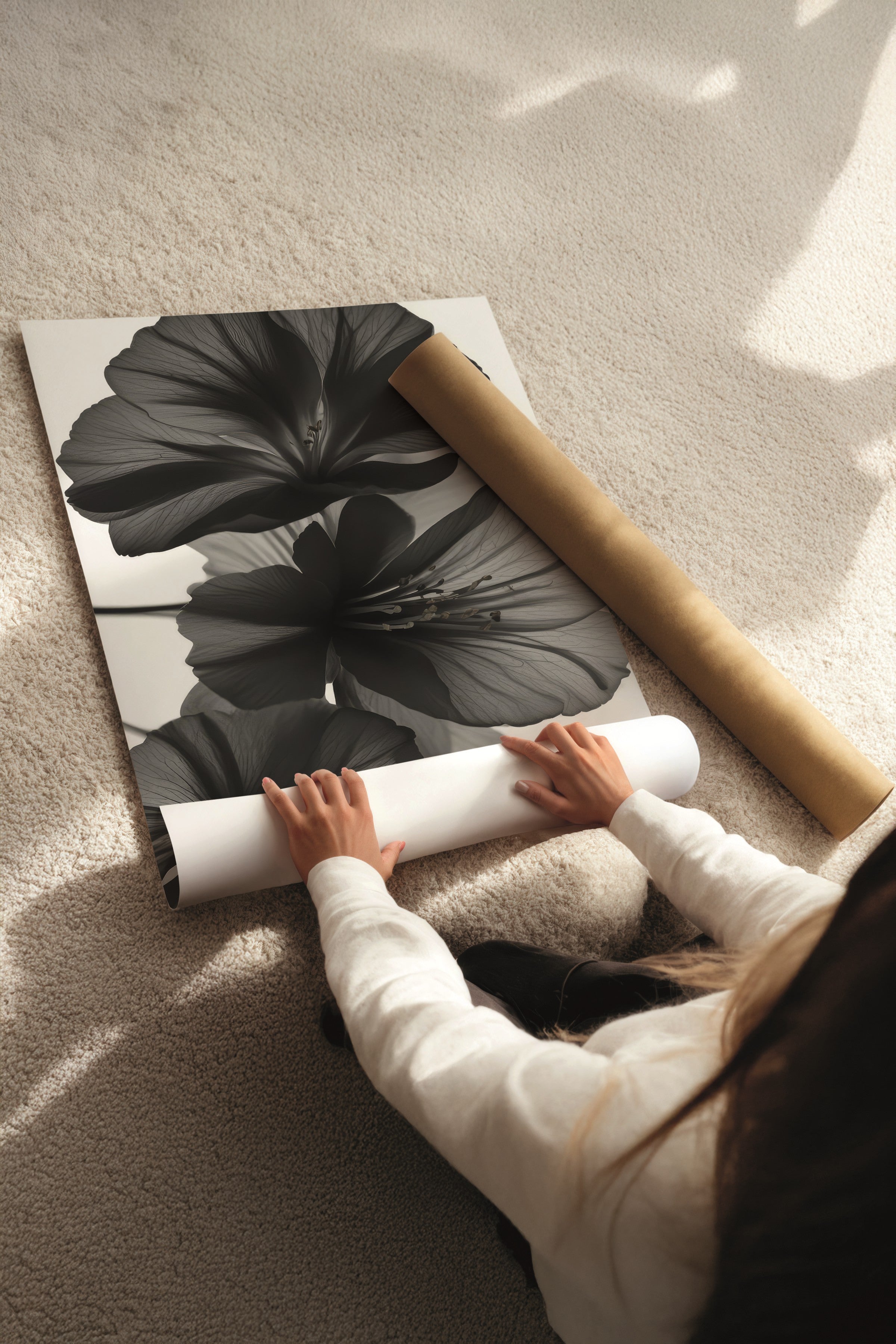 Siyah Tablo Seti, 3 Adet Siyah Çerçeveli Poster Soft Flowers Model No:300801, Duvar Dekoru