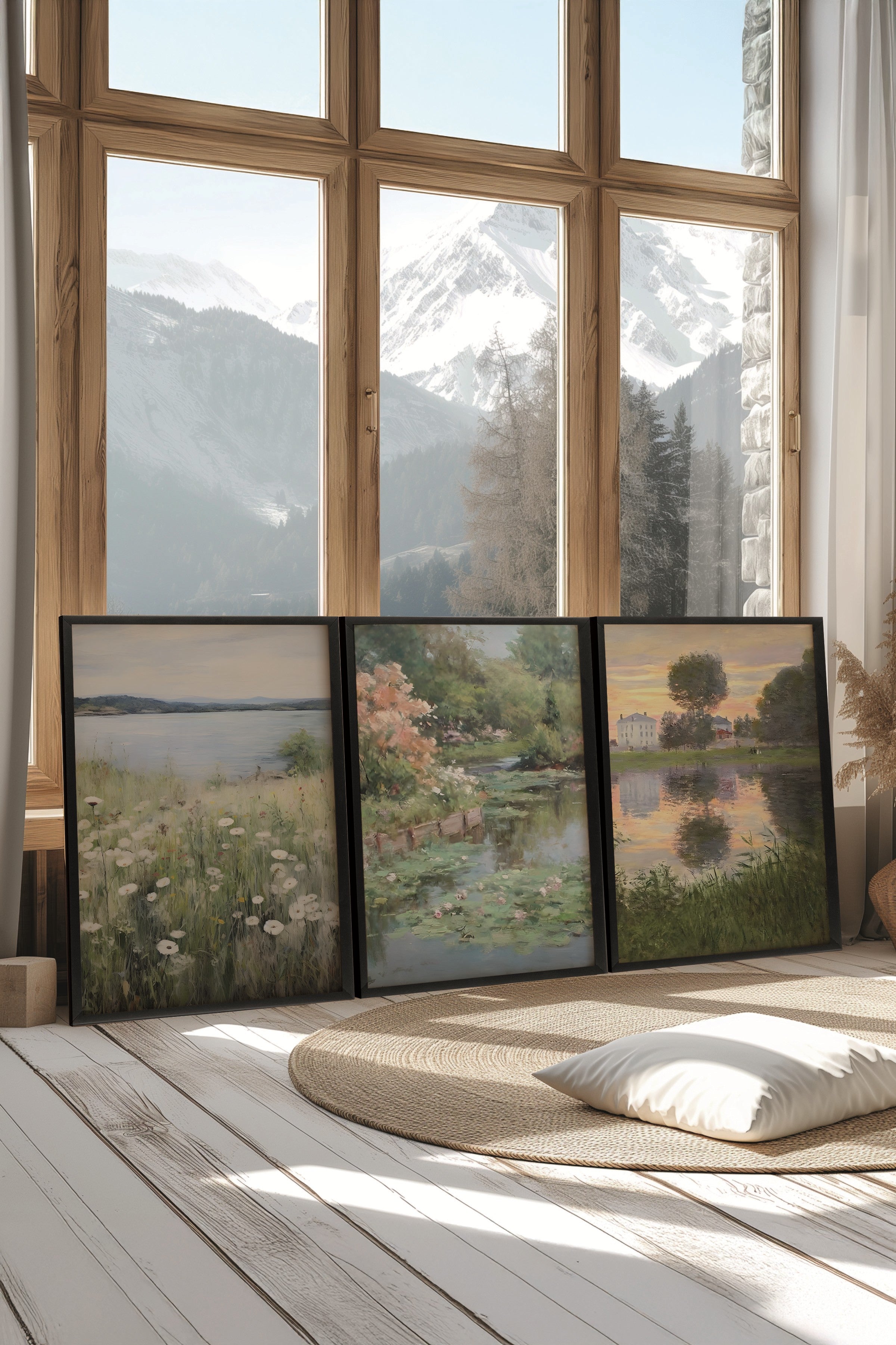 Siyah Tablo Seti, 3 Adet Siyah Çerçeveli Poster Spring View Model No:300873, Multicolor Duvar Dekoru