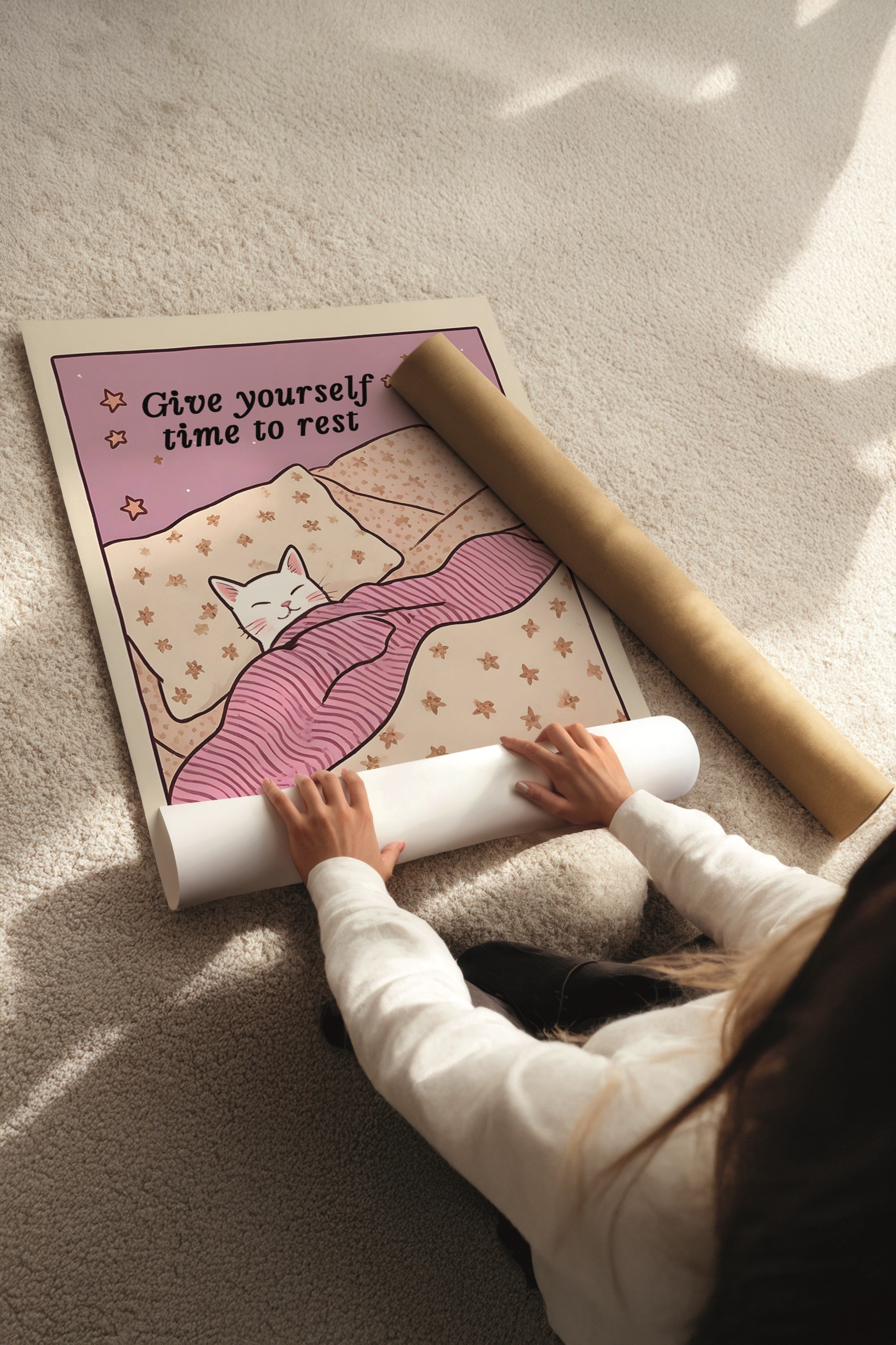 Siyah Tablo Seti, 3 Adet Siyah Çerçeveli Poster Time to Rest Model No:300803, Pembe Duvar Dekoru
