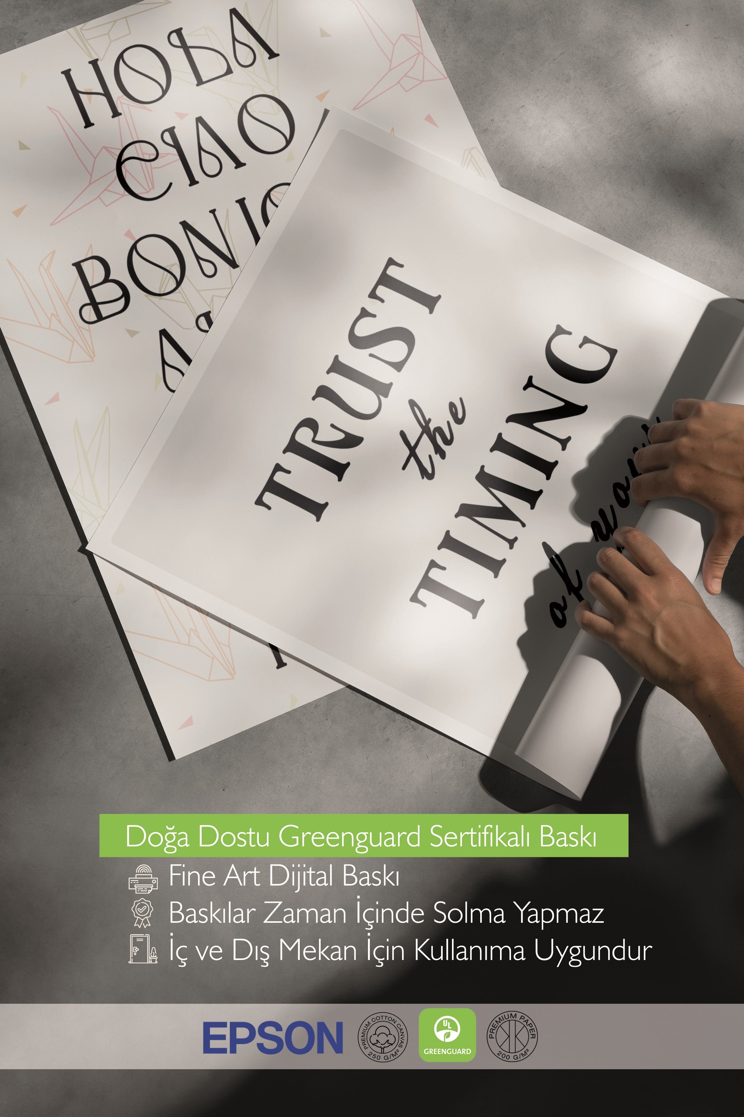 Siyah Tablo Seti, 3 Adet Siyah Çerçeveli Poster Trust the Timing Model No:300810, Siyah ve Beyaz Dekor