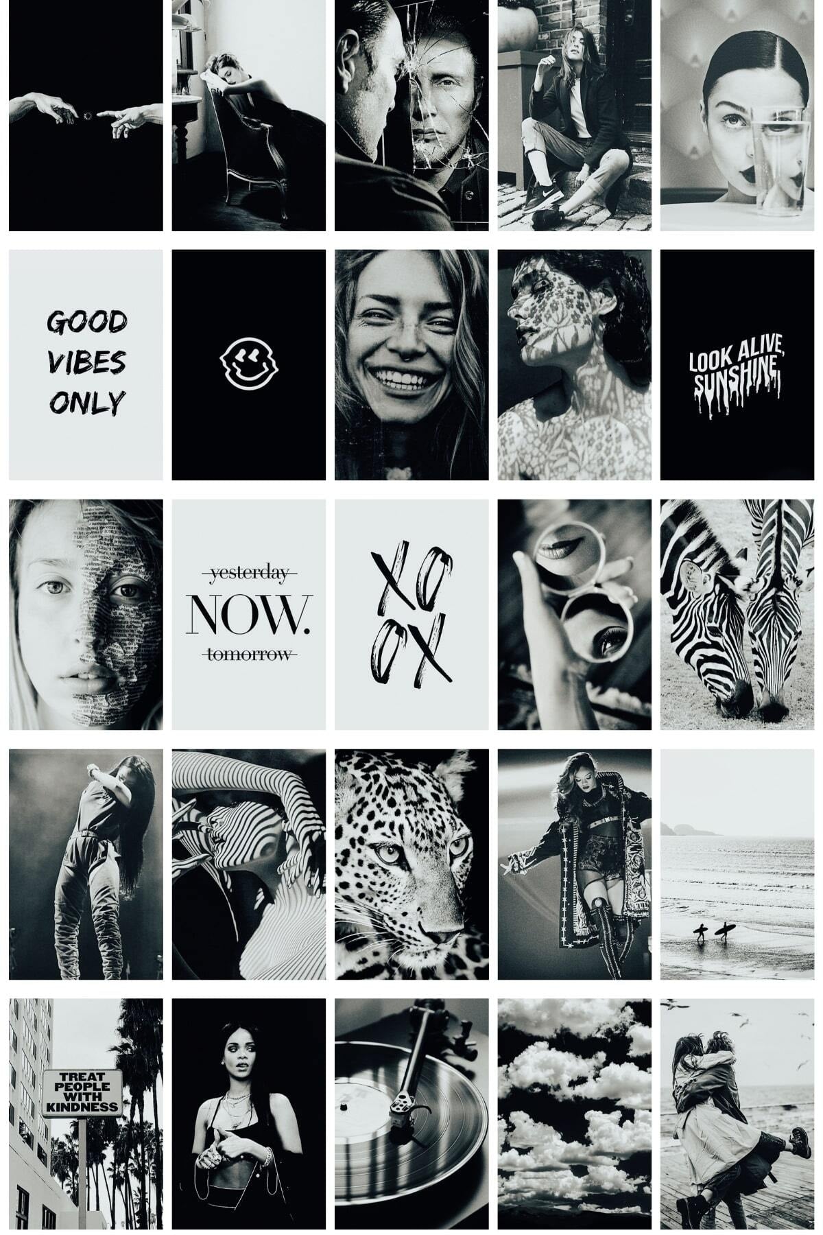 Siyah Ve Beyaz Duvar Posteri Kolaj Set - Arkası Yapışkanlı - 110 Adet - Poster Seti - 10cm*15cm