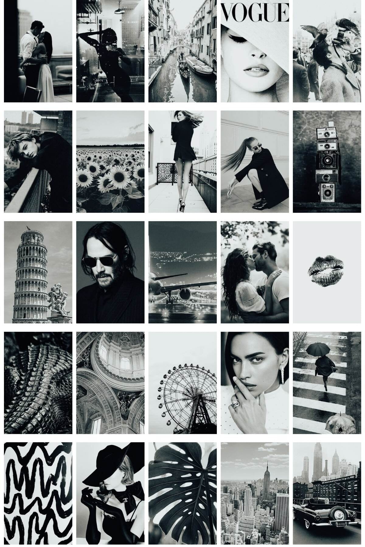 Siyah Ve Beyaz Duvar Posteri Kolaj Set - Arkası Yapışkanlı - 110 Adet - Poster Seti - 10cm*15cm