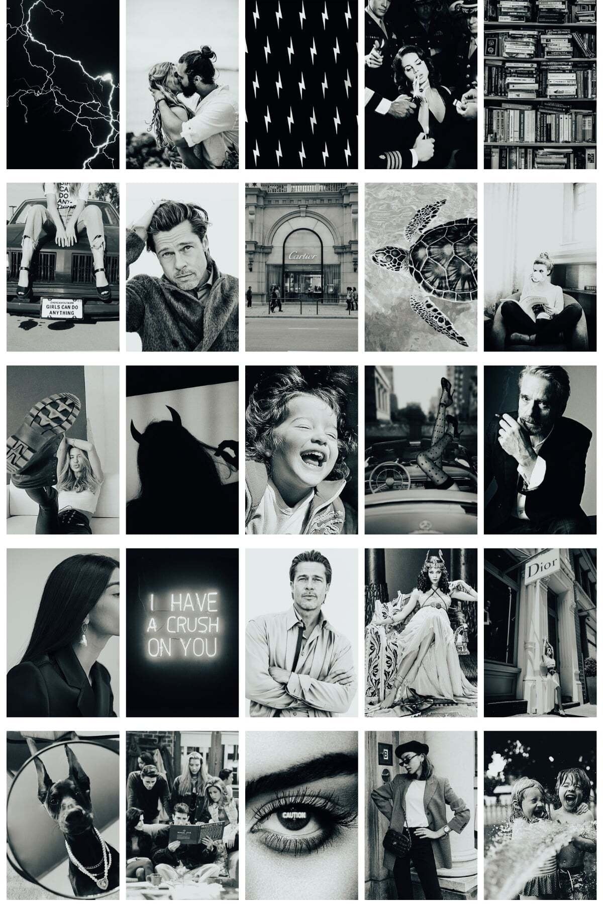 Siyah Ve Beyaz Duvar Posteri Kolaj Set - Arkası Yapışkanlı - 110 Adet - Poster Seti - 10cm*15cm