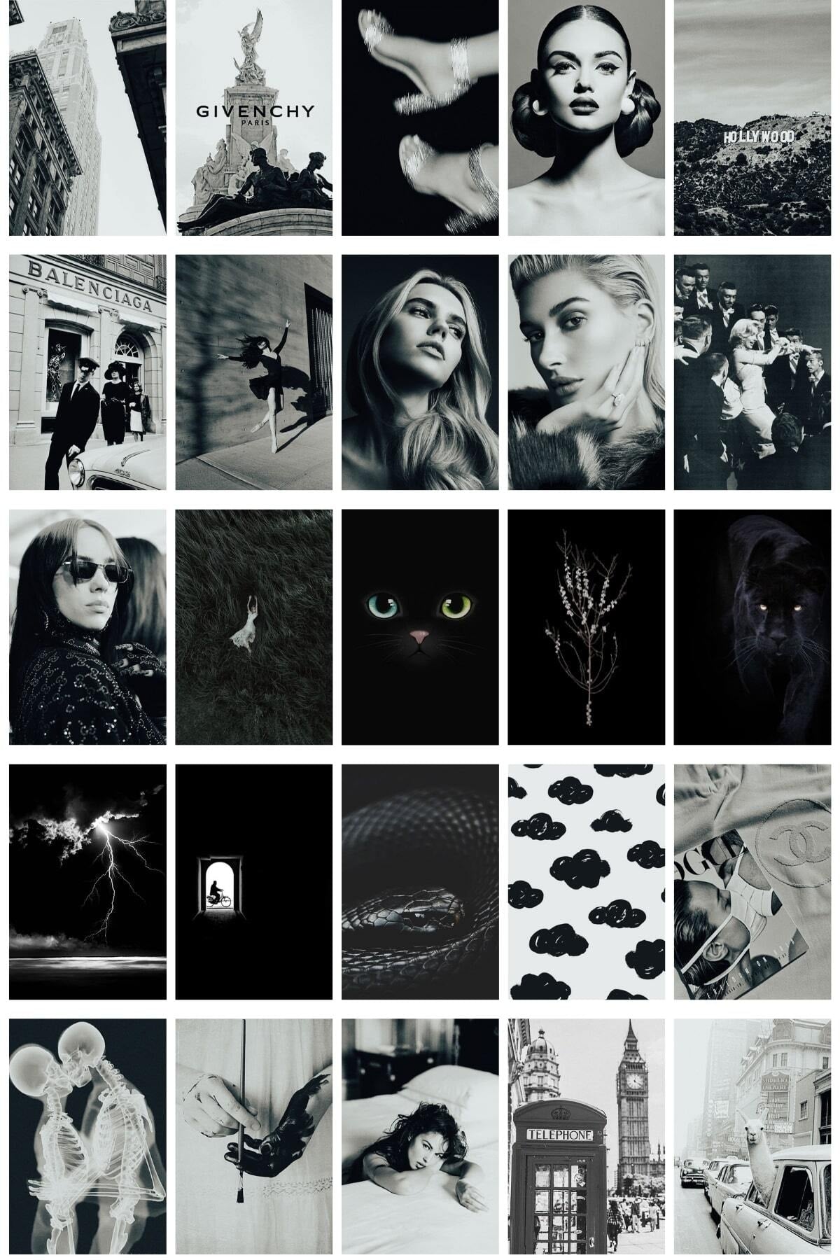 Siyah Ve Beyaz Duvar Posteri Kolaj Set - Arkası Yapışkanlı - 110 Adet - Poster Seti - 10cm*15cm