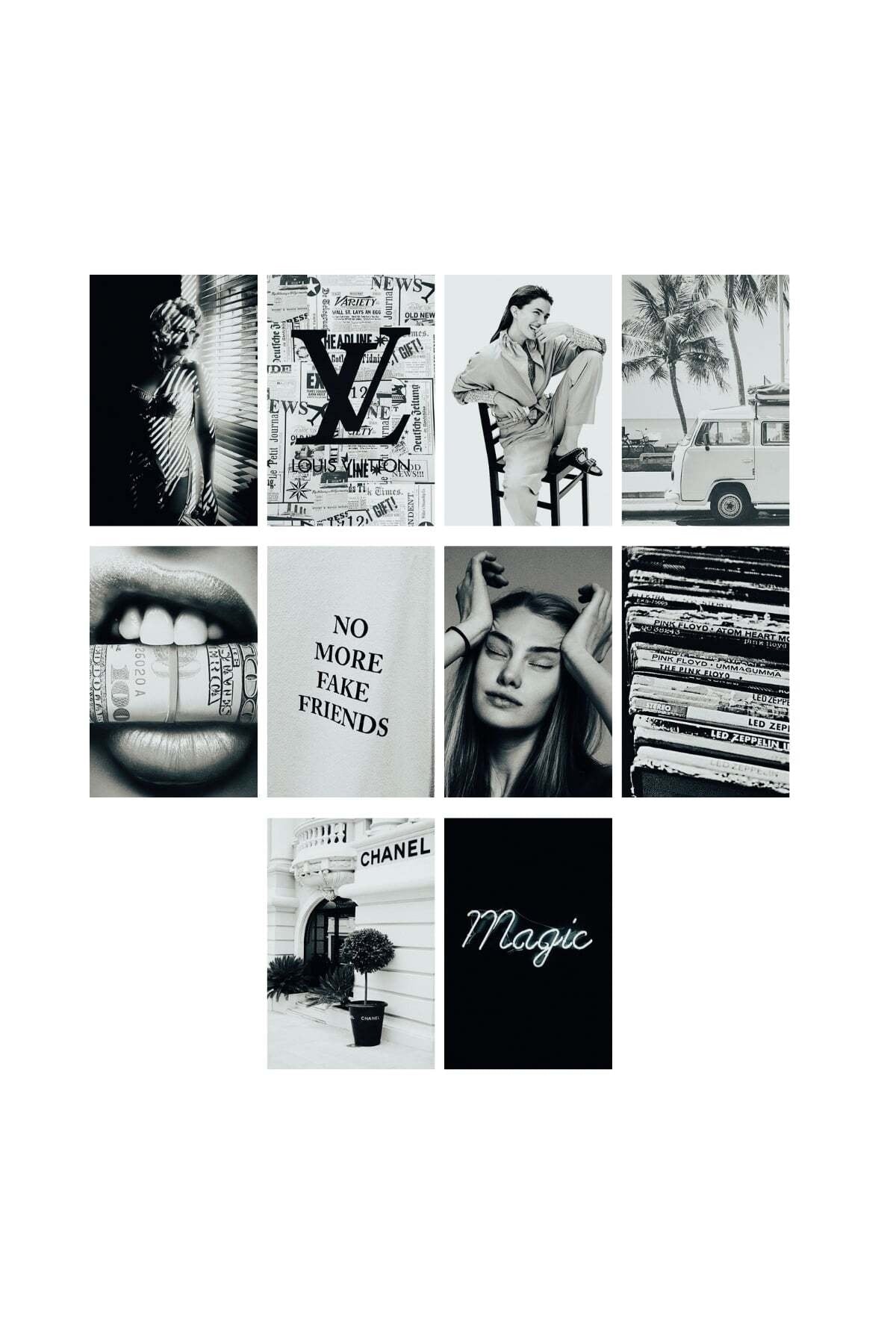 Siyah Ve Beyaz Duvar Posteri Kolaj Set - Arkası Yapışkanlı - 110 Adet - Poster Seti - 10cm*15cm