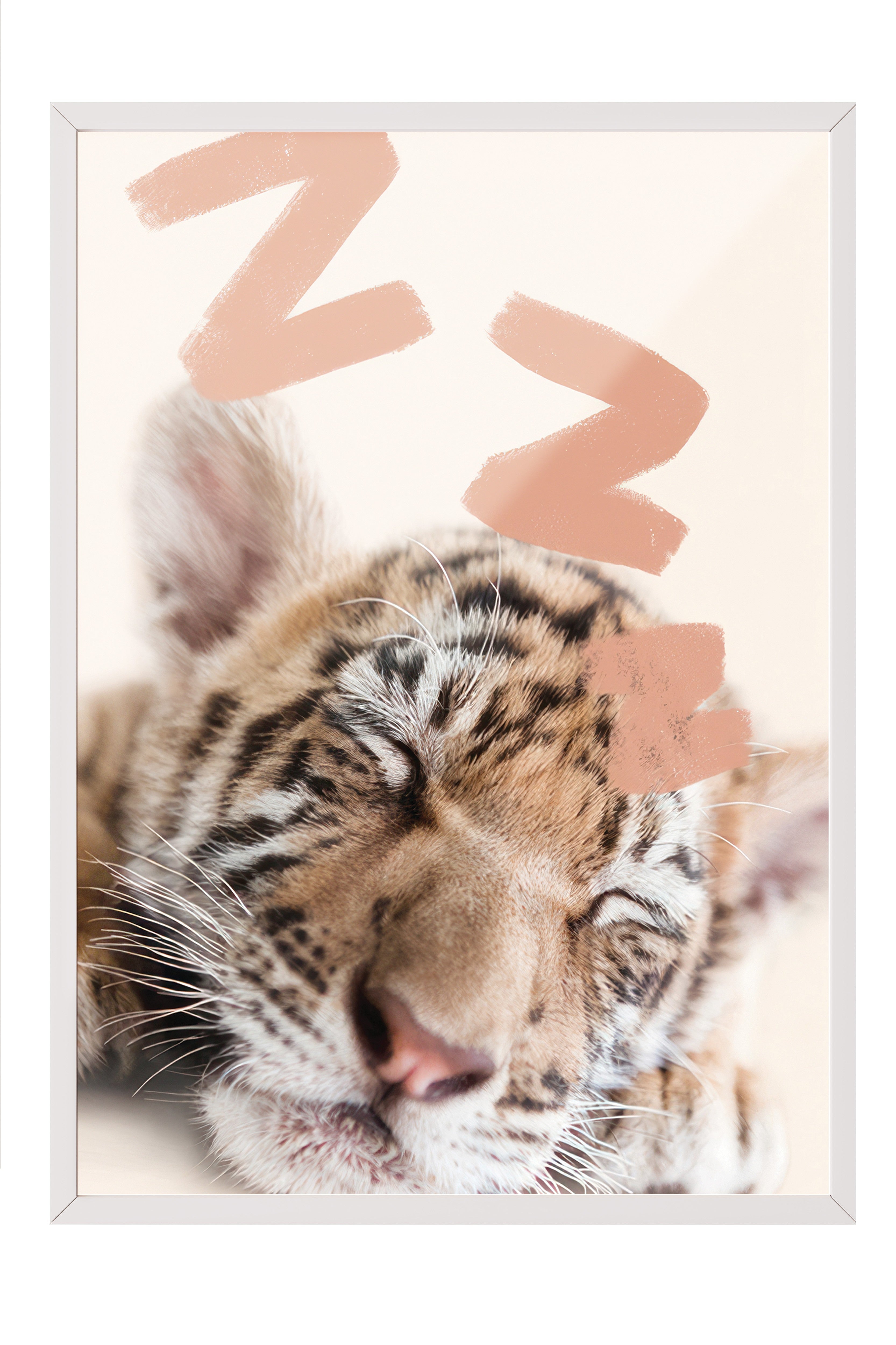 Sleeping Baby Tiger Çerçeveli Tablo, Beyaz Çerçeve ve Poster, Duvar Tablosu Comfort Serisi NO:108441